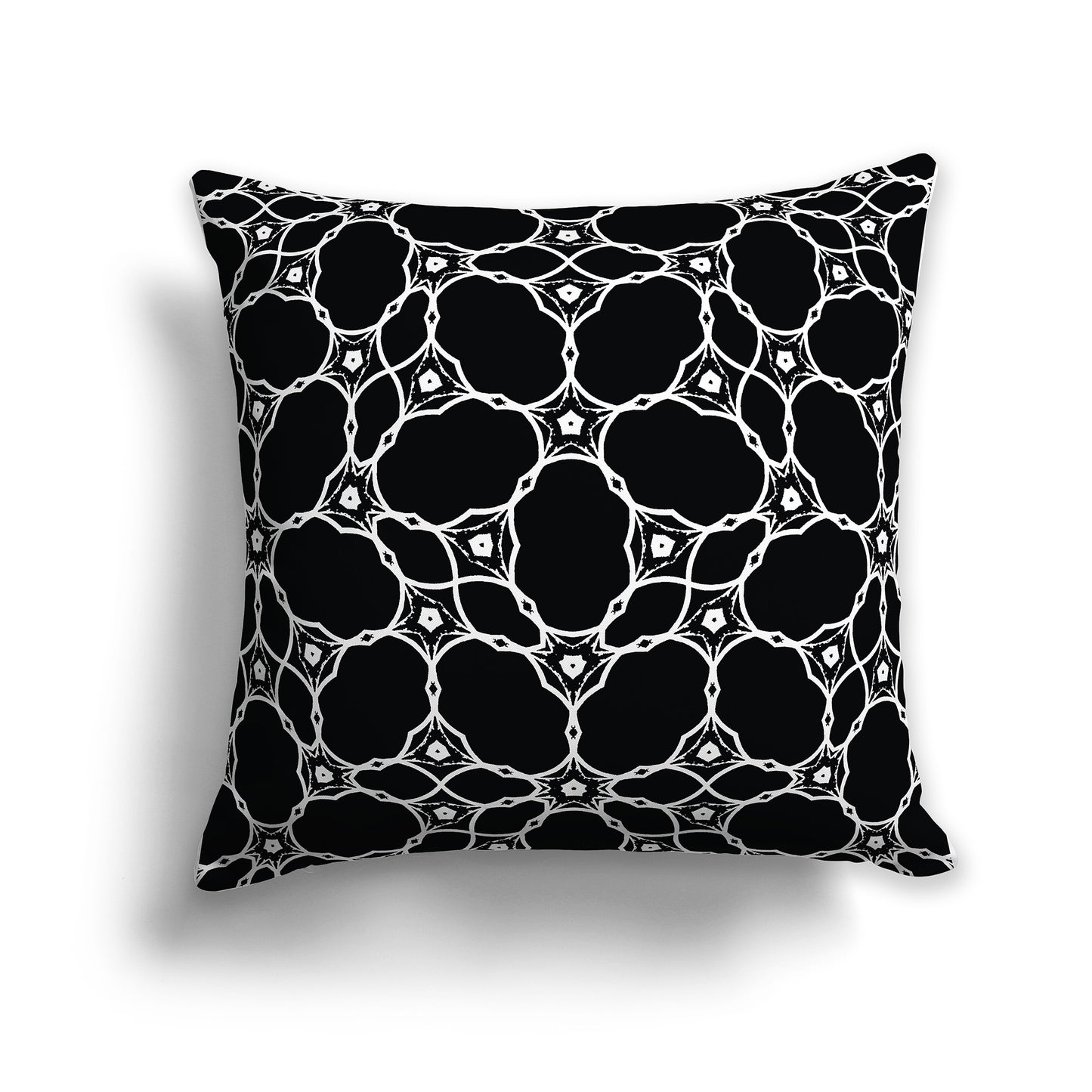 Black 16 inch Throw Pillow with White Cloud-shaped Pattern