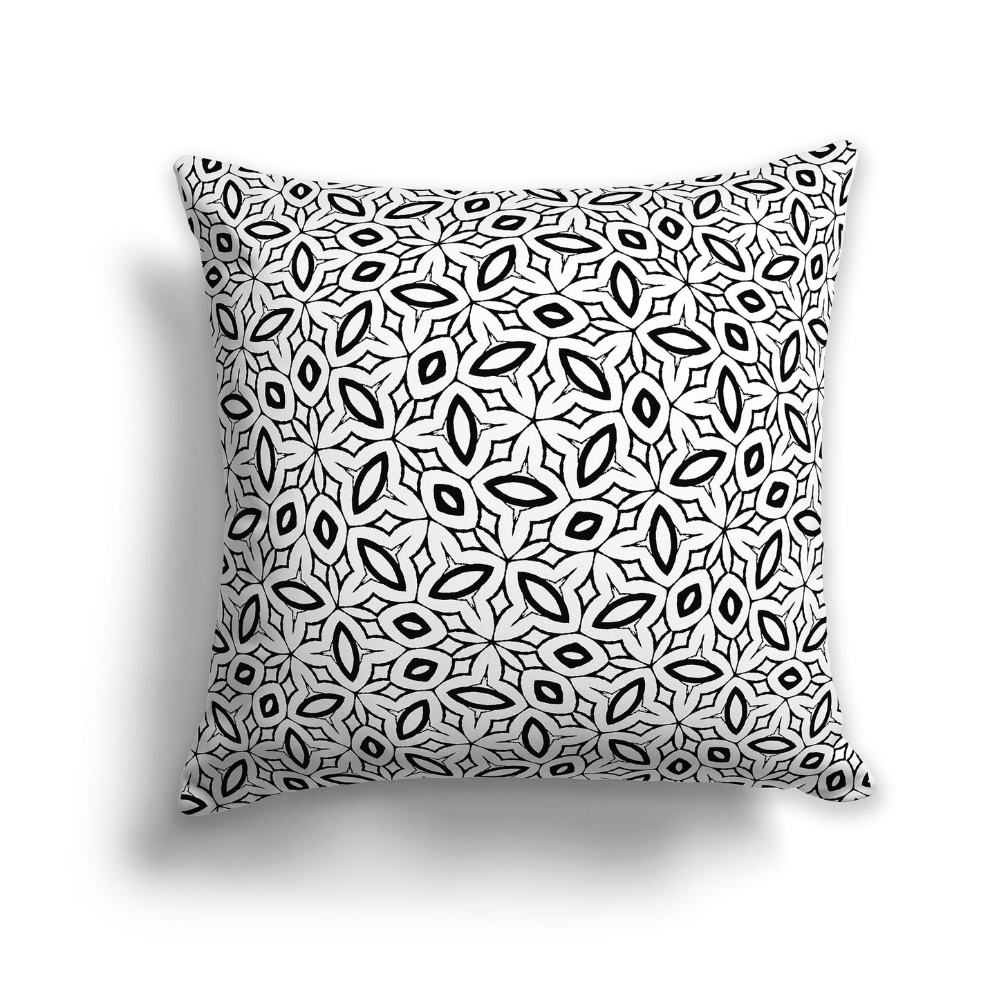 White Throw Pillow with Black Pattern on Both Sides | Faux Suede | 26 x 26 inches