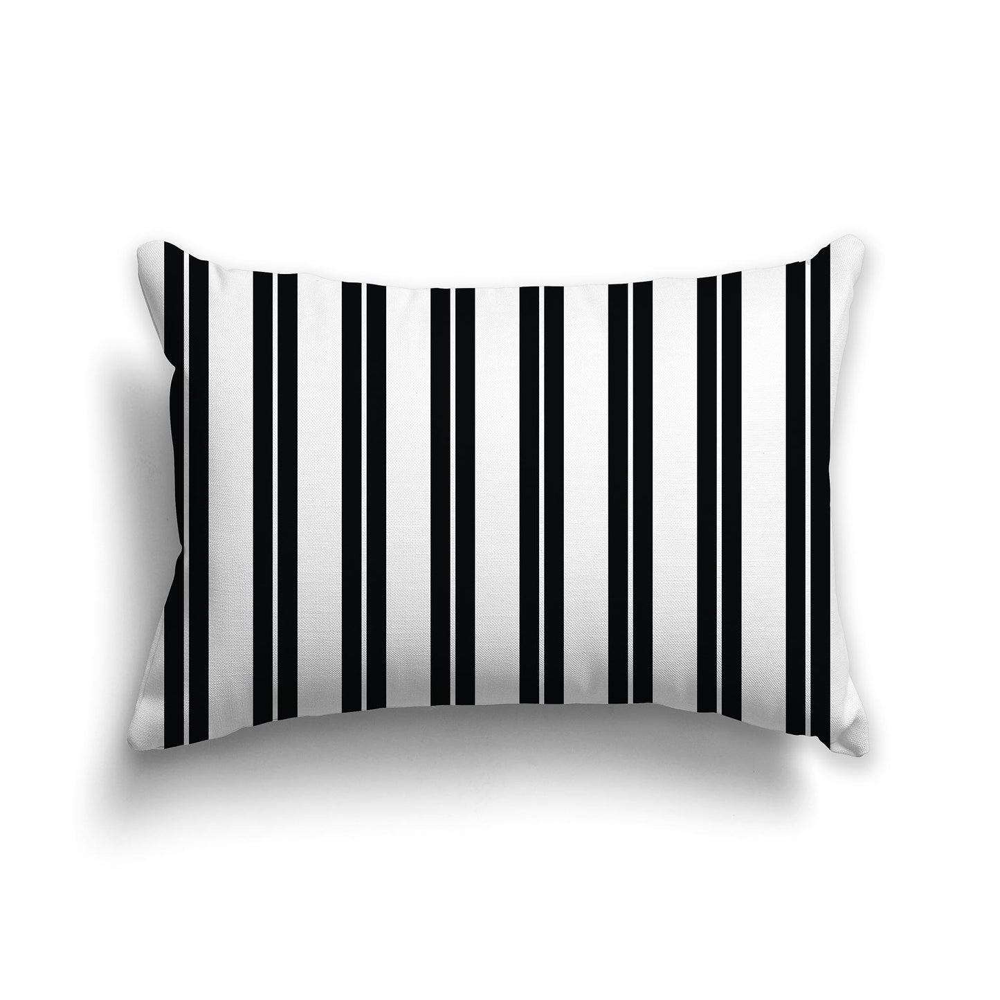 Square Throw Pillow with black and white multistripe on front