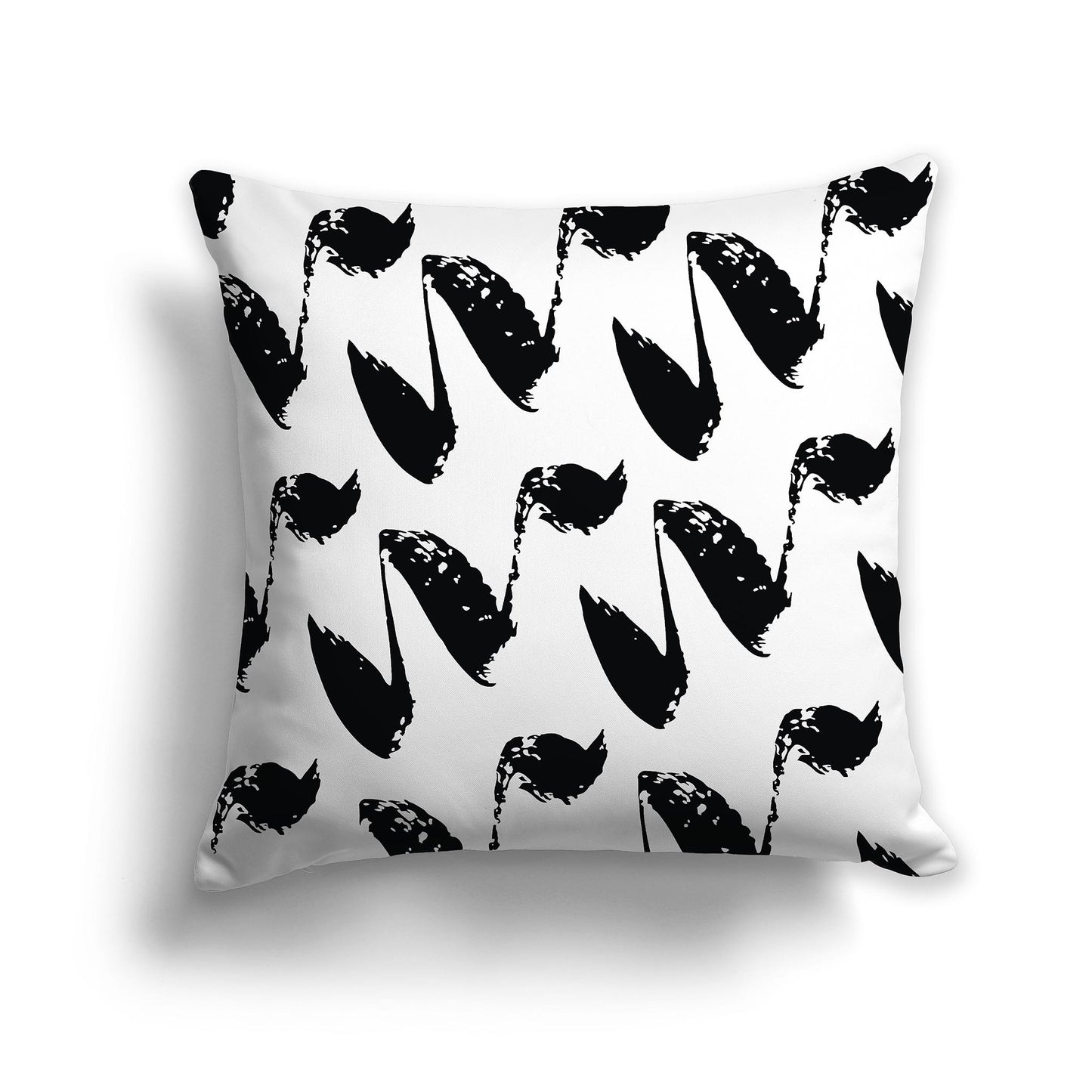 Square Throw Pillow with black squiggle pattern on white