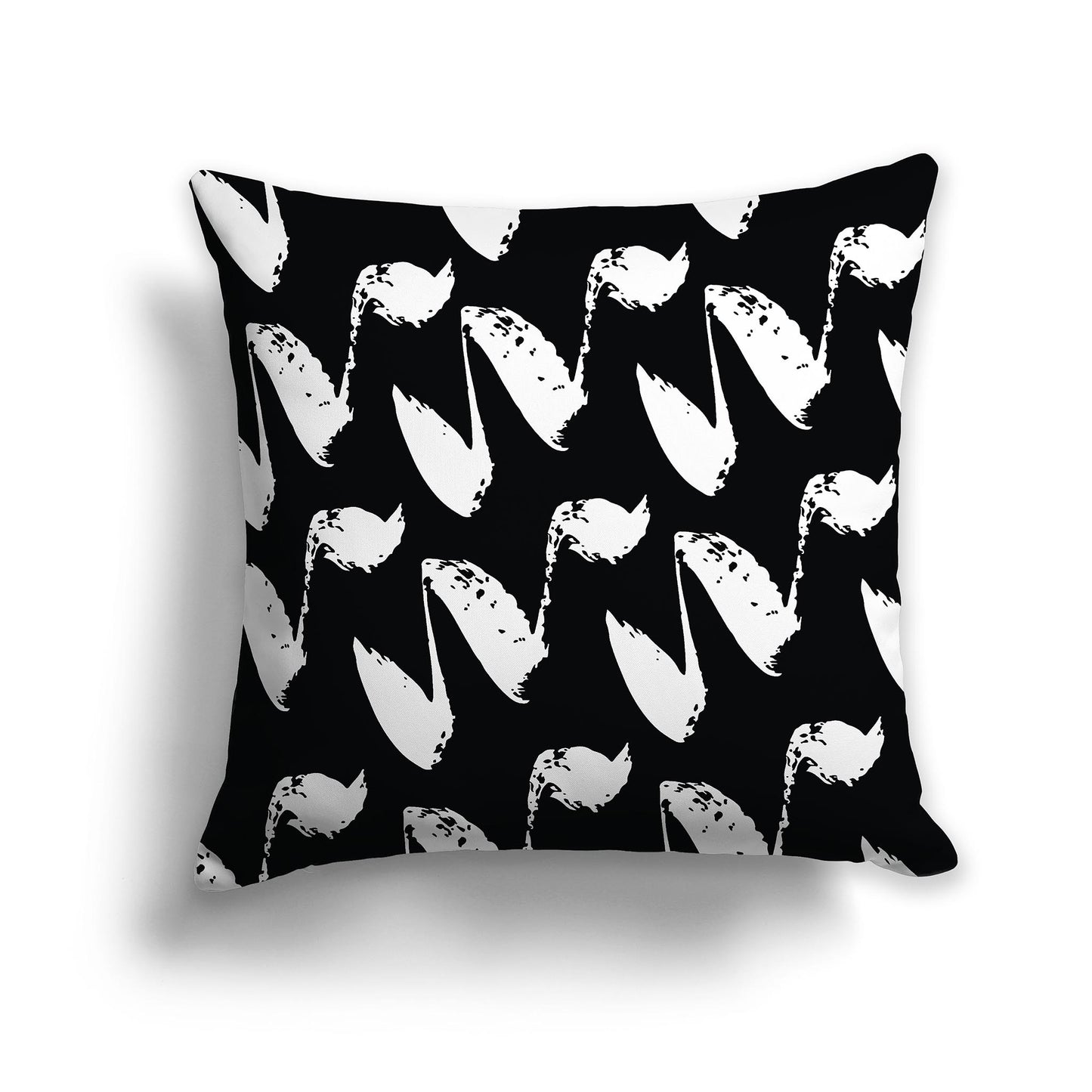 Square Throw Pillow with white squiggle pattern on black