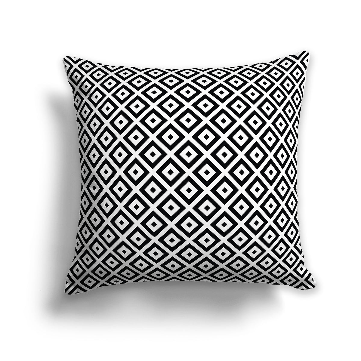 White Throw Pillow with Black Radiating Squares on Both Sides | Faux Suede | 26 x 26 inches