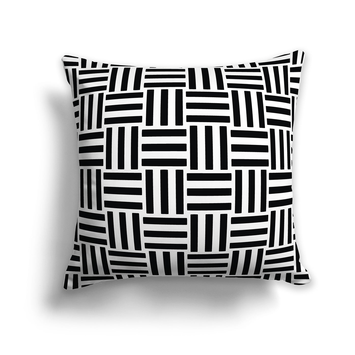 16 inch Square Throw Pillow with black basket weave pattern on white