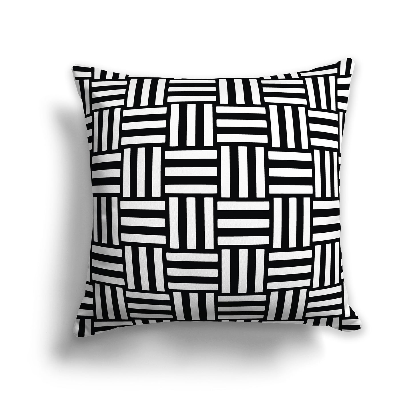 16 inch Square Throw Pillow with white basket weave pattern on black