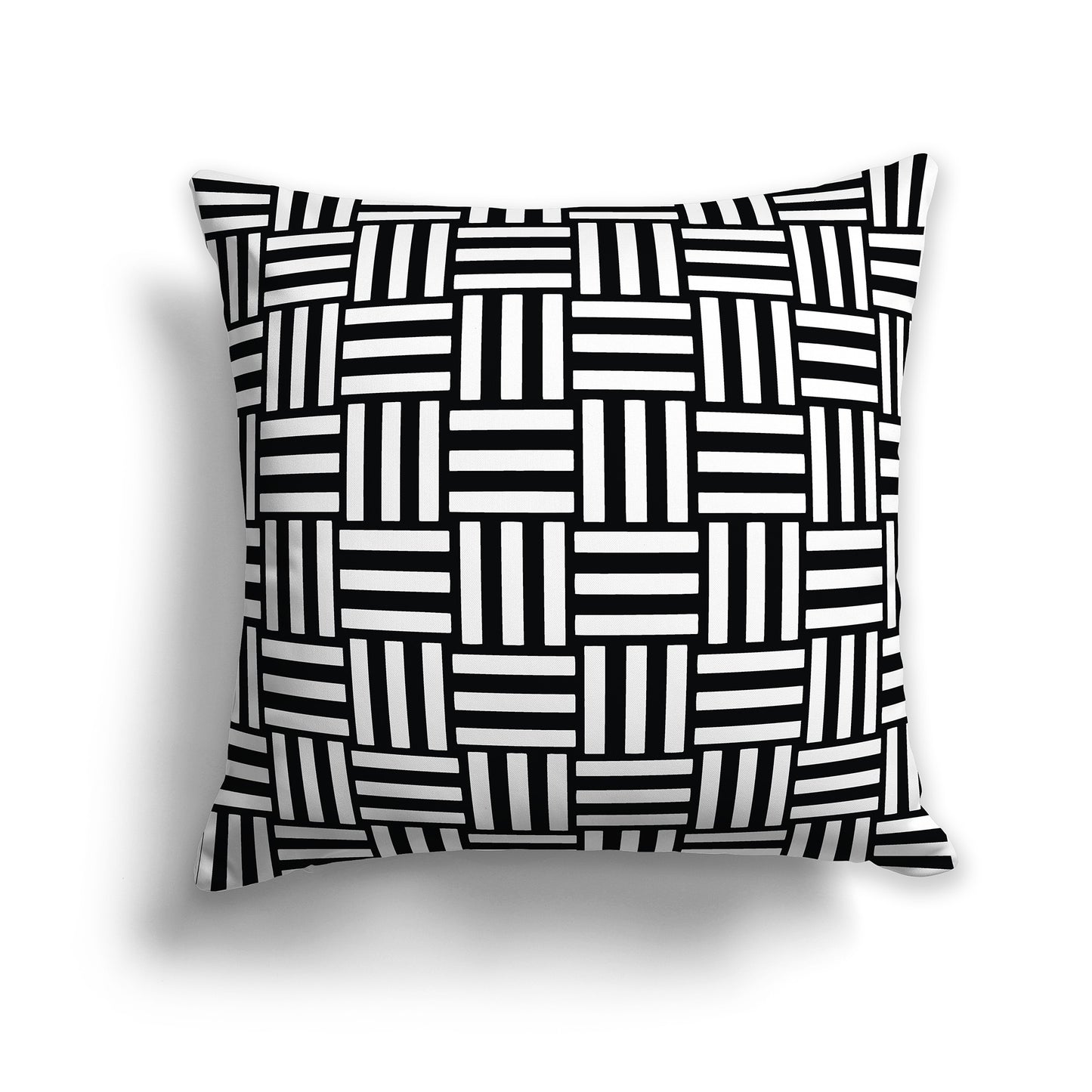18 inch Square Throw Pillow with white basket weave pattern on black