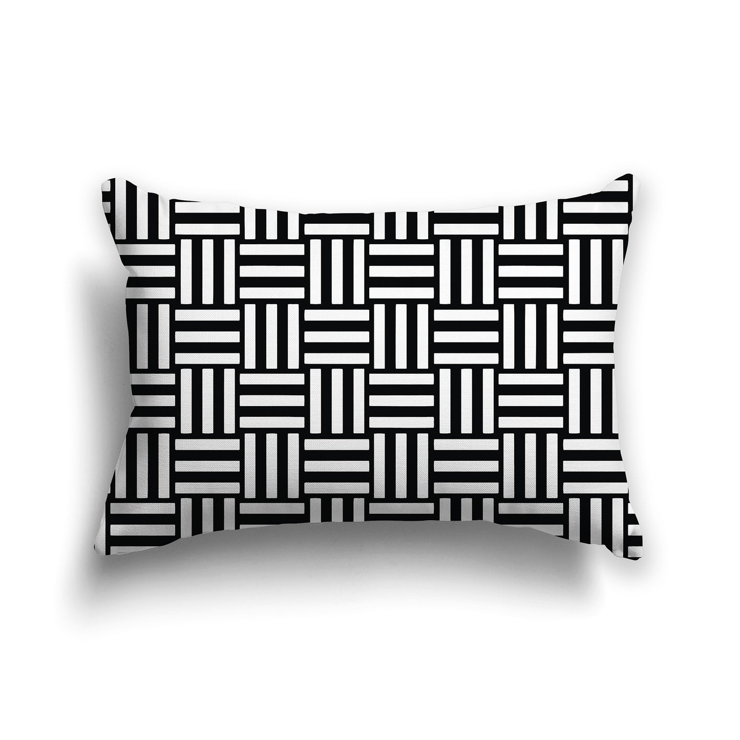 20x14 inch Lumbar Square Throw Pillow with white basket weave pattern on black