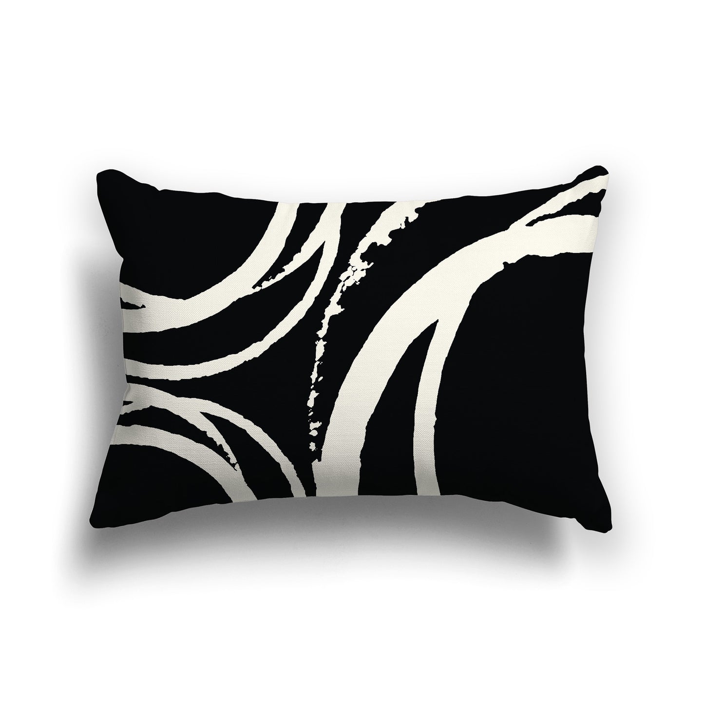 Lumbar Throw Pillow with Pale Cream Circular Pattern on Black