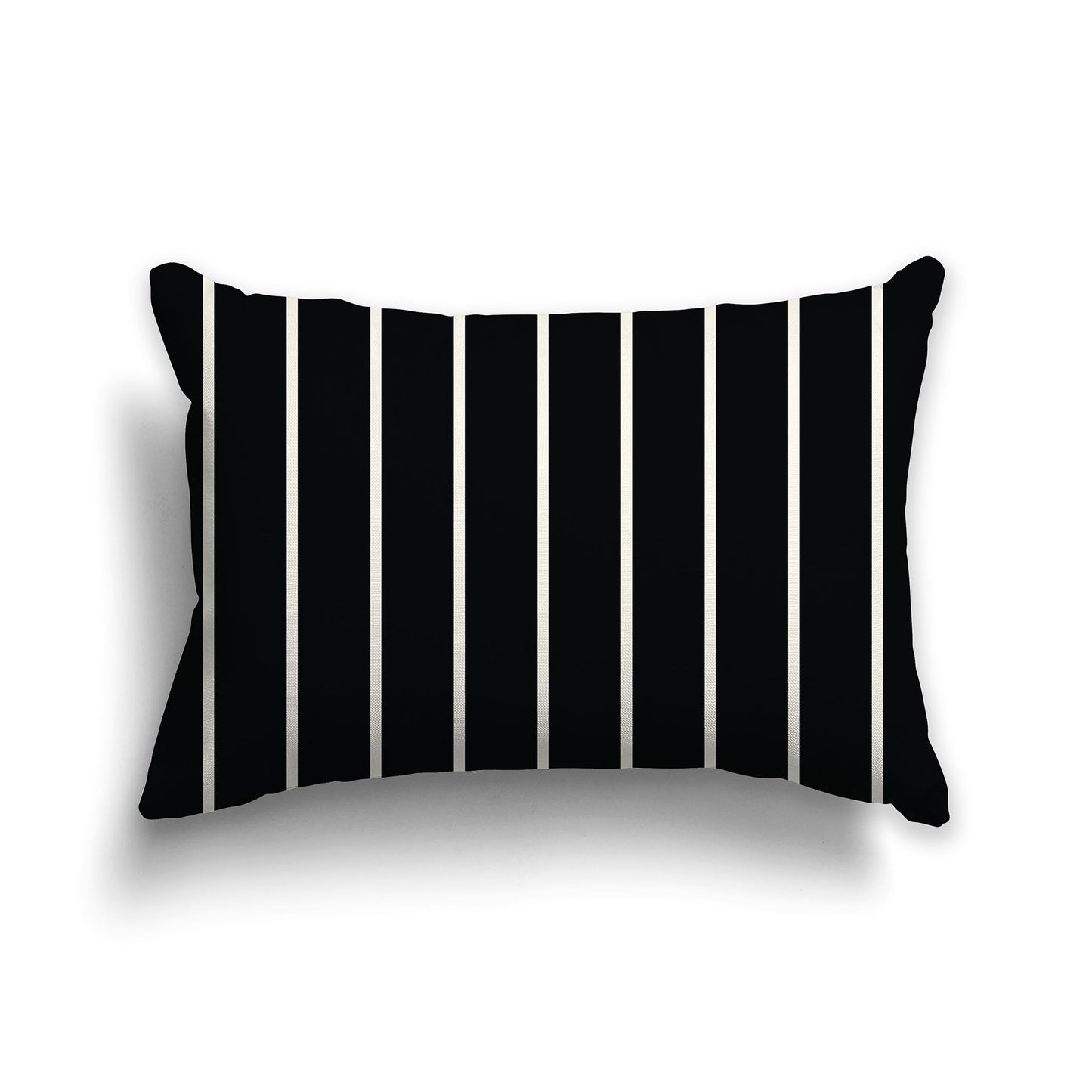 Lumbar Throw Pillow with Thin Pale Cream Stripes on Black