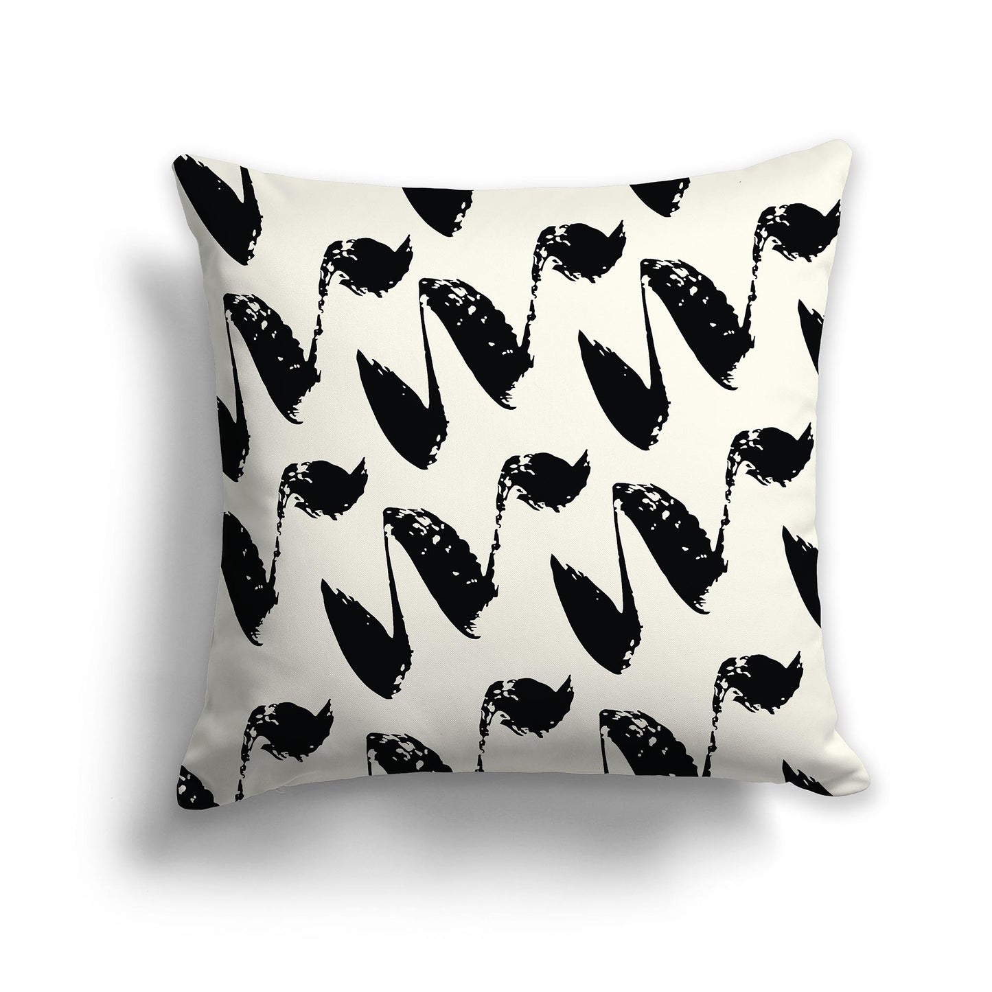 Square Throw Pillow with Black Pattern on Pale Cream