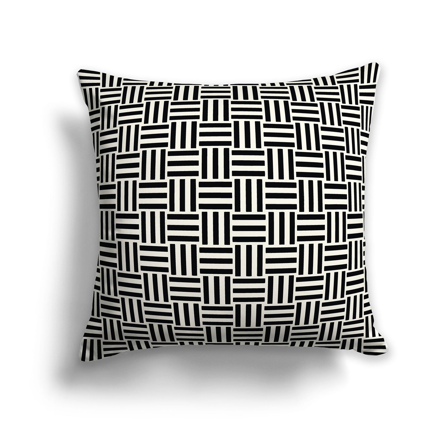 Pale Cream Throw Pillow with Black Basket Weave Pattern on Both Sides | Faux Suede | 26 x 26 inches