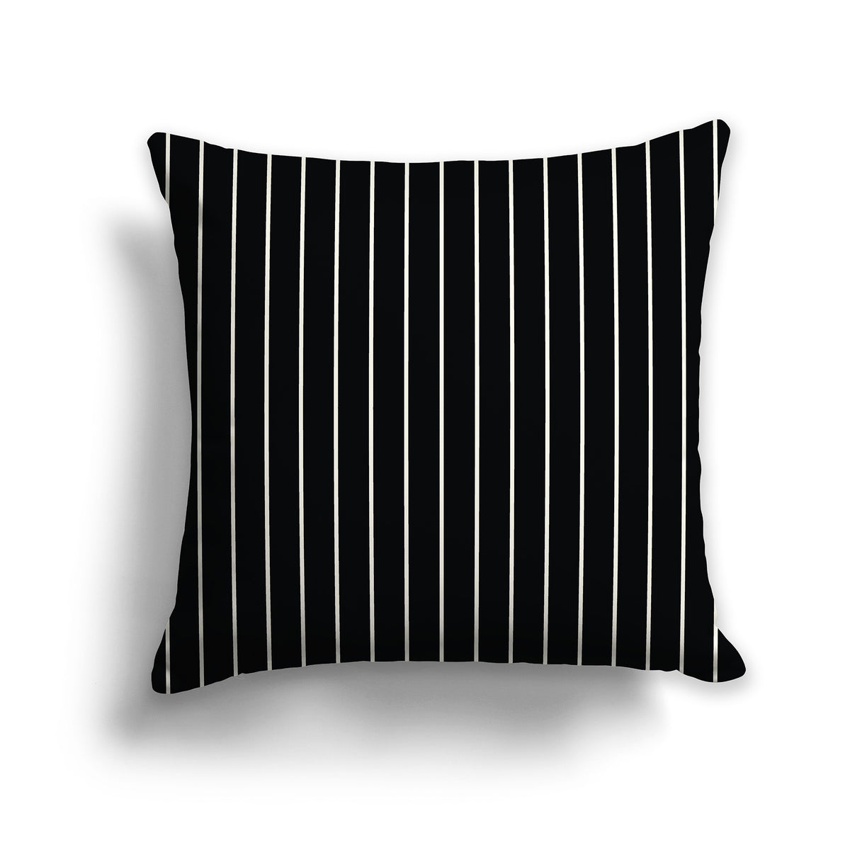 Black Throw Pillow with Fine Pale Cream Vertical Stripes on Front | Faux Suede | 26 x 26 inches