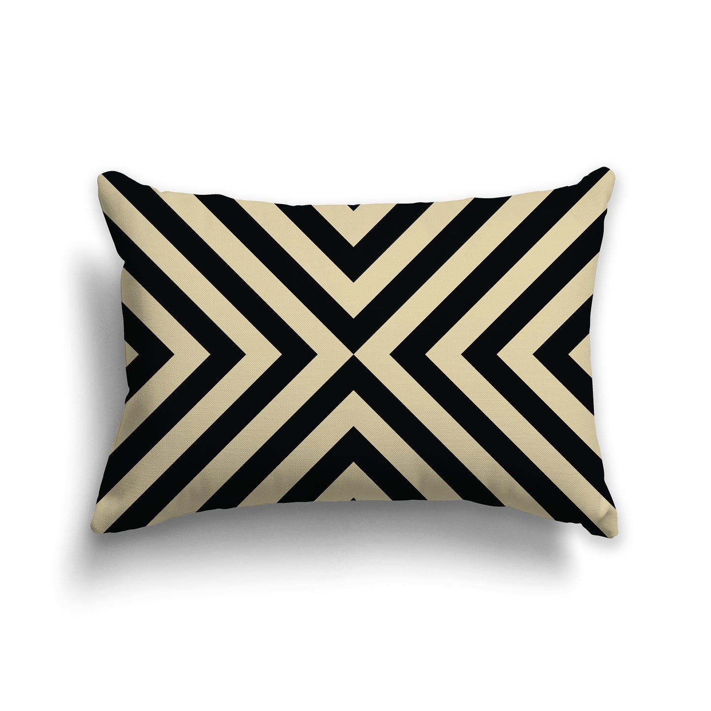 Lumbar Throw Pillow with Black and Desert Sand Radiating Diagonal Bars