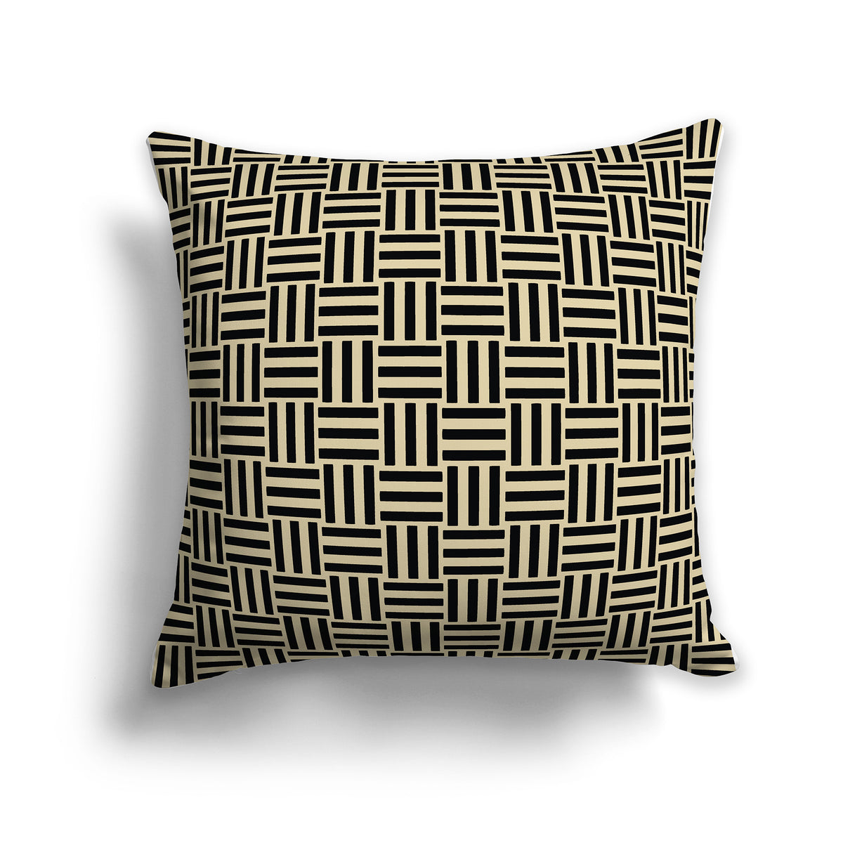 Tan Throw Pillow with Black Basket Weave Pattern on Both Sides | Faux Suede | 26 x 26 inches