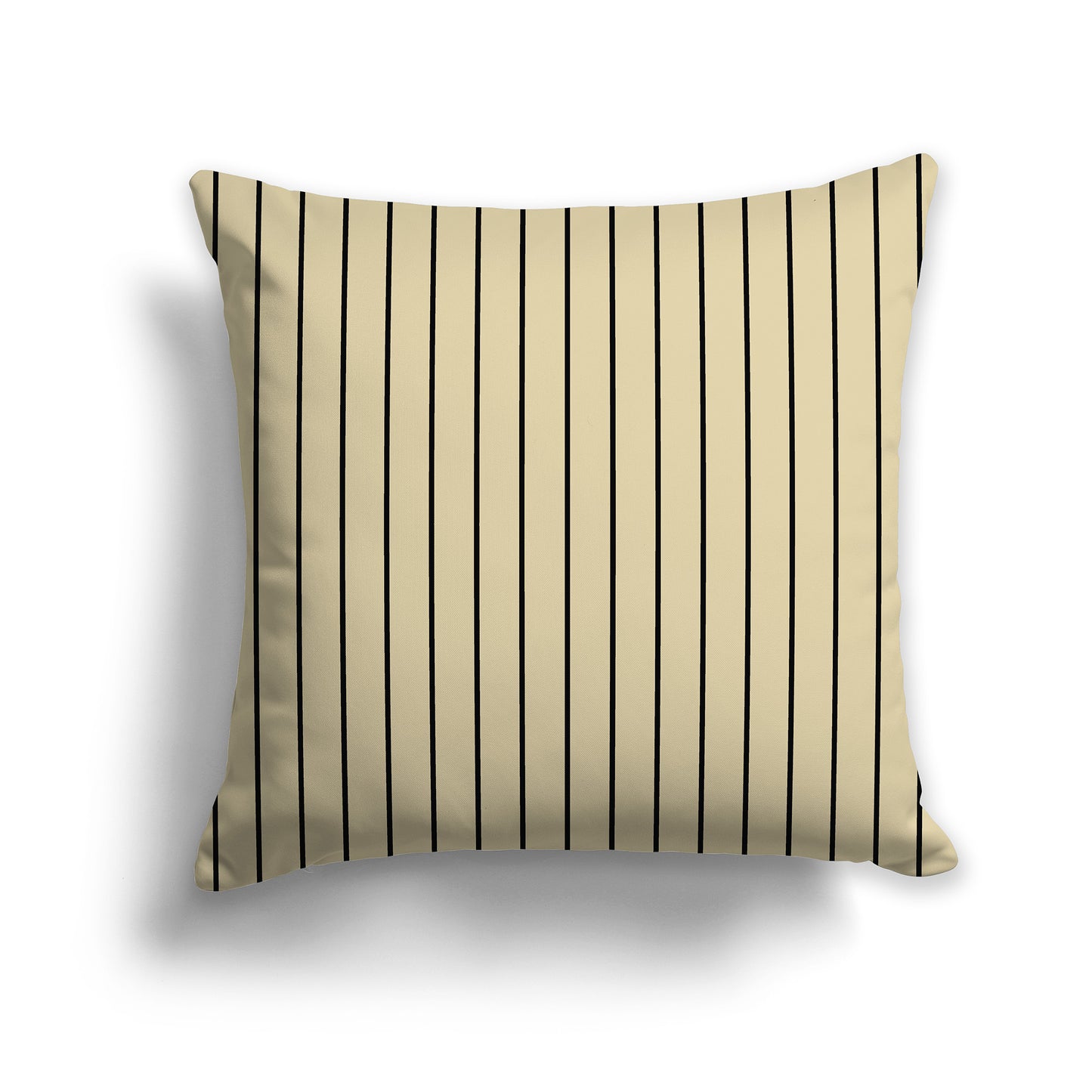 Tan Throw Pillow with Fine Black Vertical Stripes on Front | Faux Suede | 26 x 26 inches