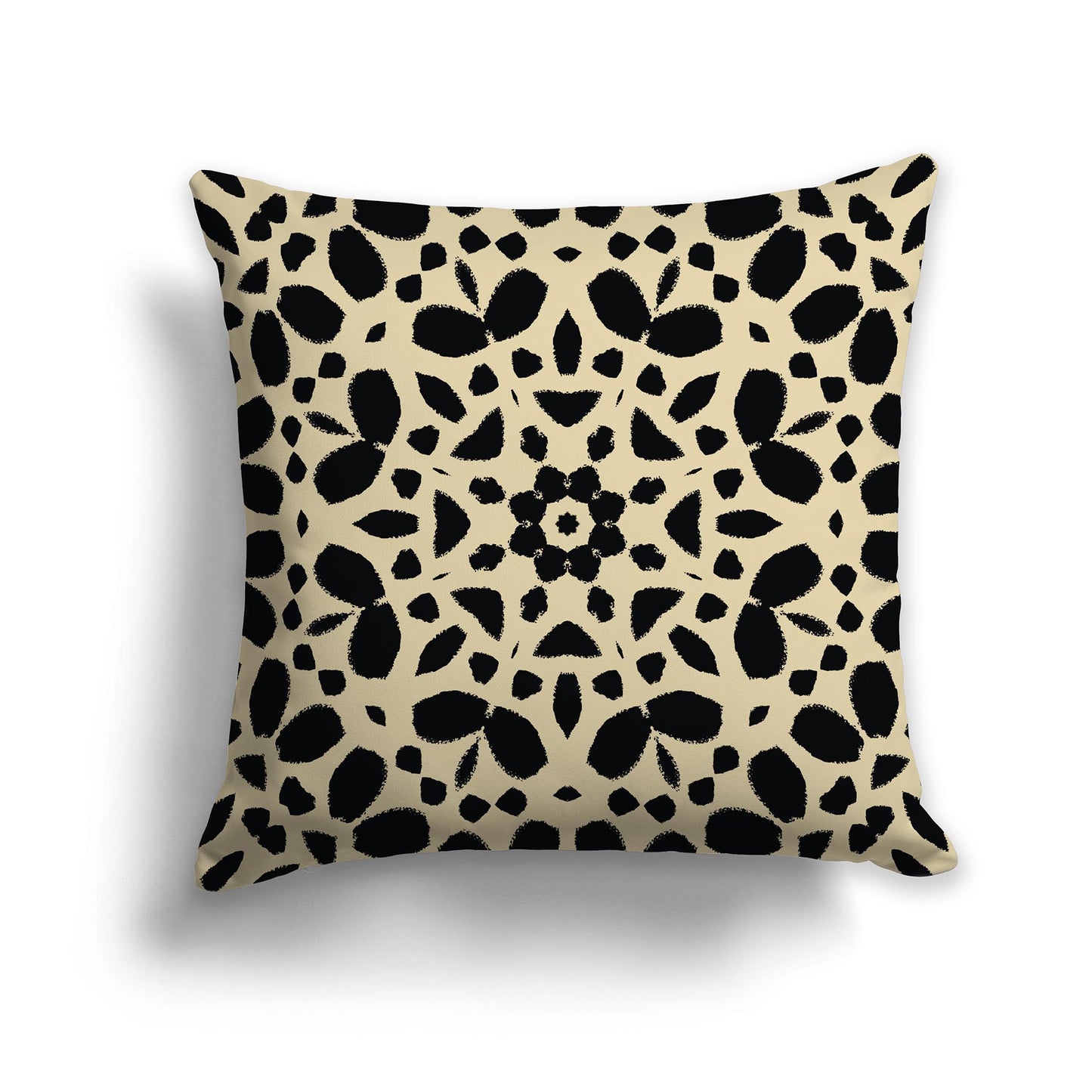 Square Throw Pillow with Black Circular Pattern on Desert Sand