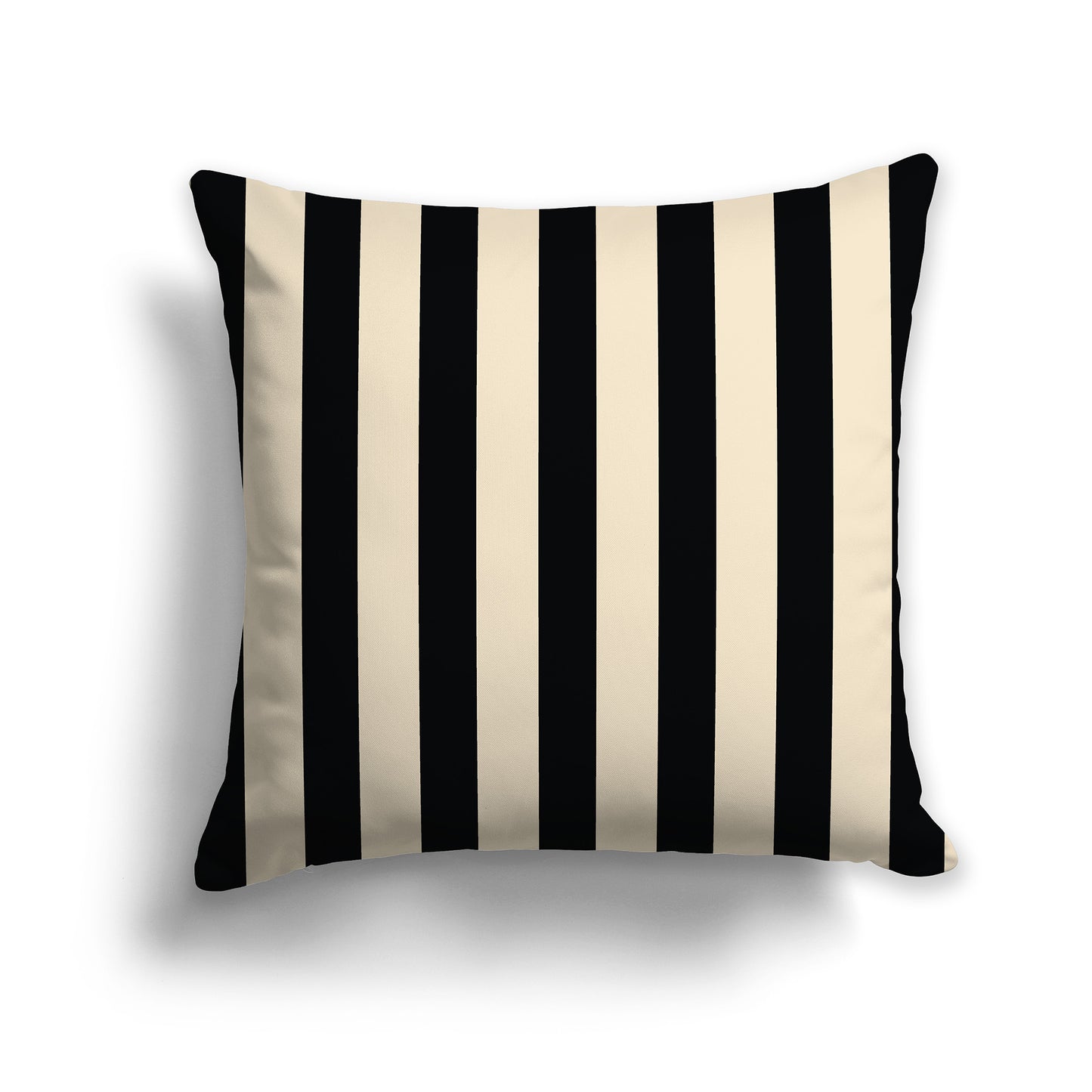 Beige Throw Pillow with Black Bars on Front and Solid Beige Back, square