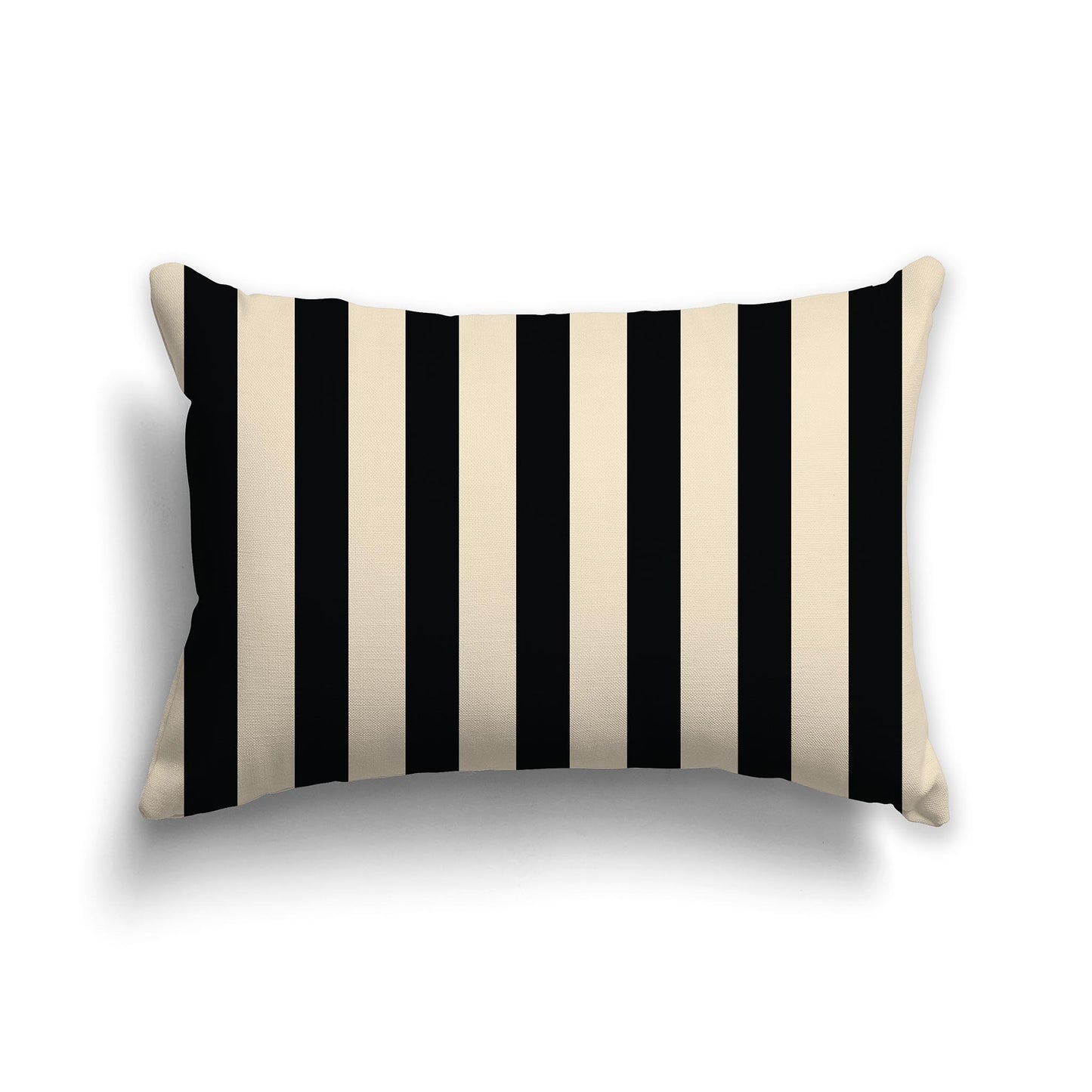 Beige Throw Pillow with Black Bars on Front and Solid Beige Back, lumbar