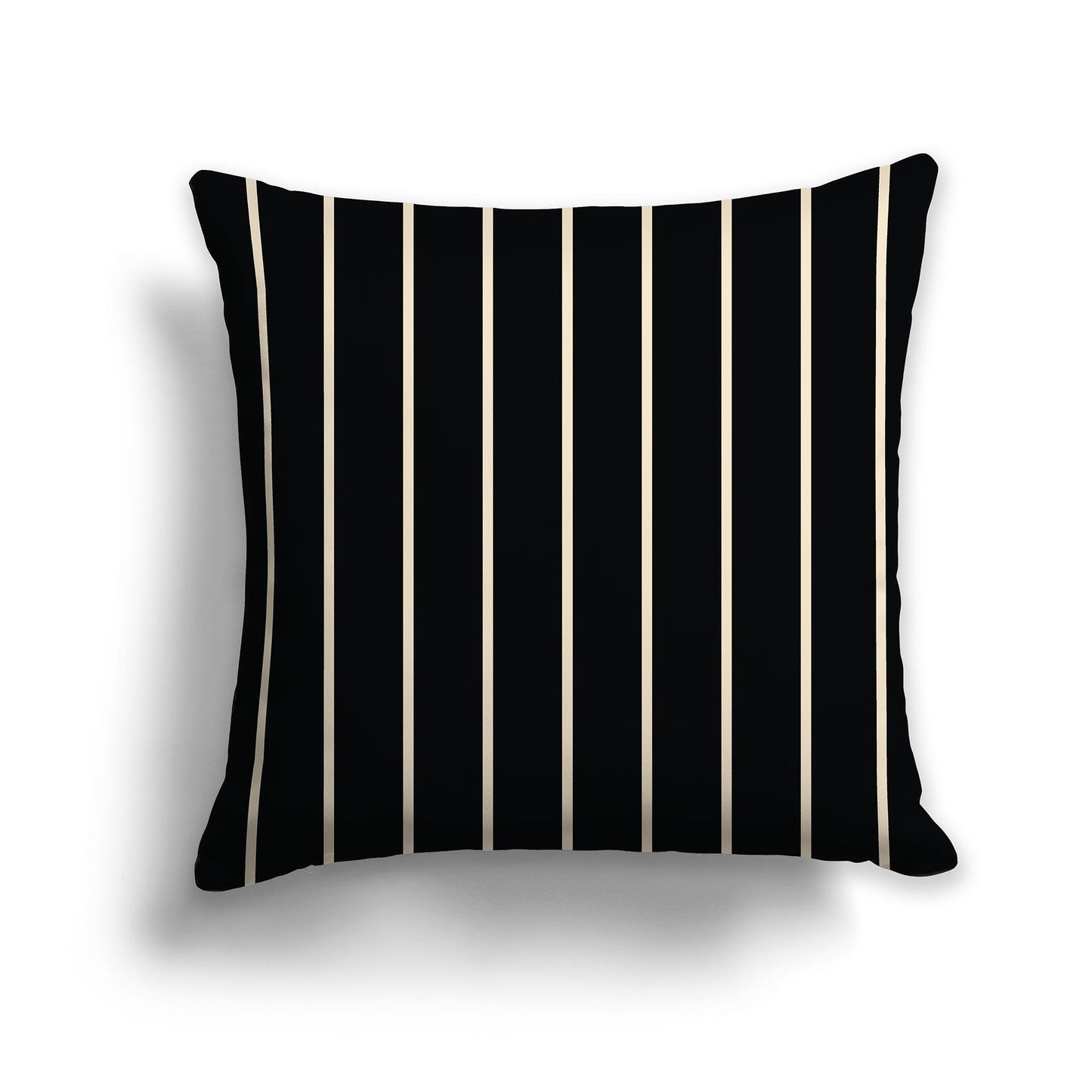 Black Throw Pillow with Thin Beige Stripes on Front and Solid Black Back, square