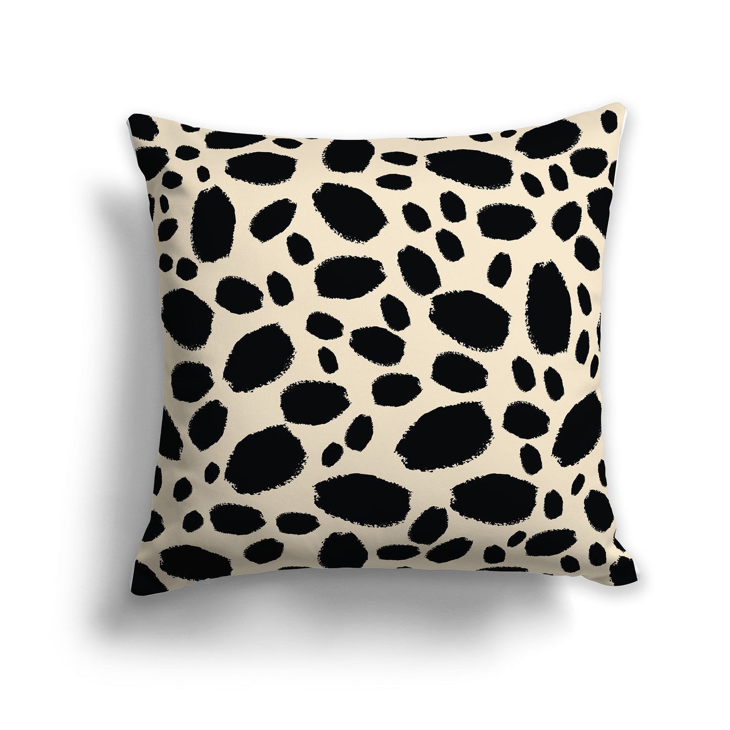 Beige Throw Pillow with Black Paint Dabs on Both Sides, square