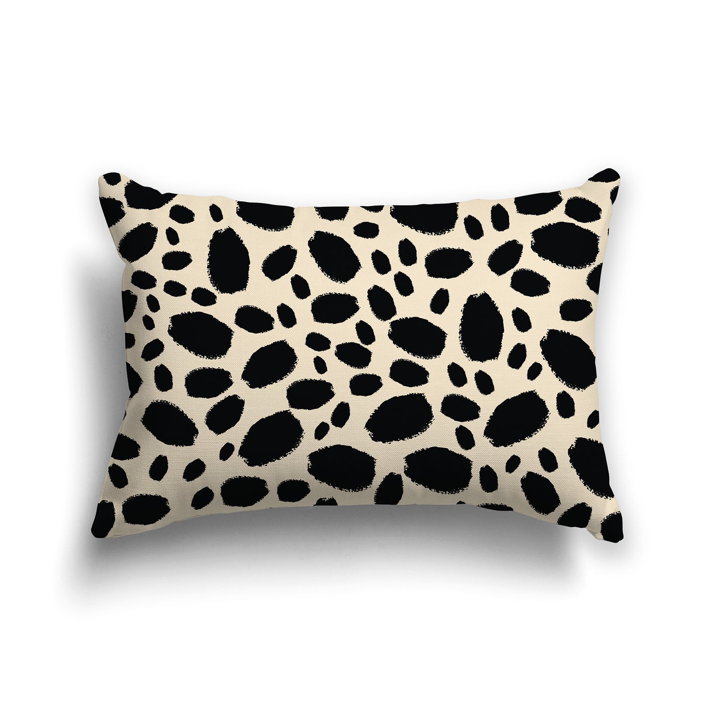 Beige Throw Pillow with Black Paint Dabs on Both Sides, lumbar