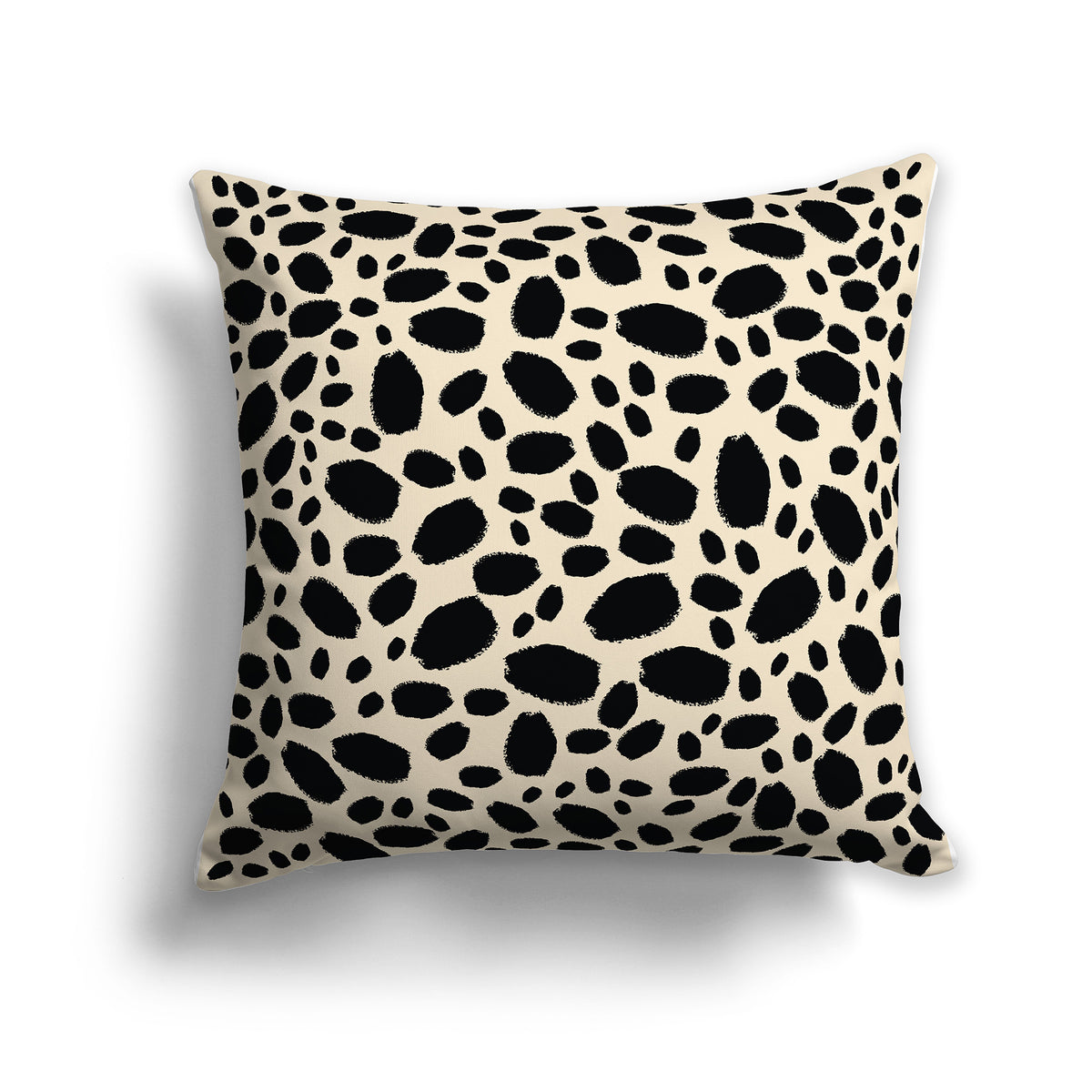 Beige Throw Pillow with Black Paint Dabs on Both Sides | Faux Suede | 26 x 26 inches