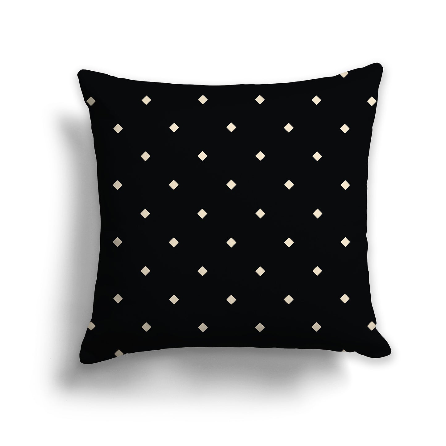 Black Throw Pillow with Beige Diamond Pattern on Front and Solid Black Back, square