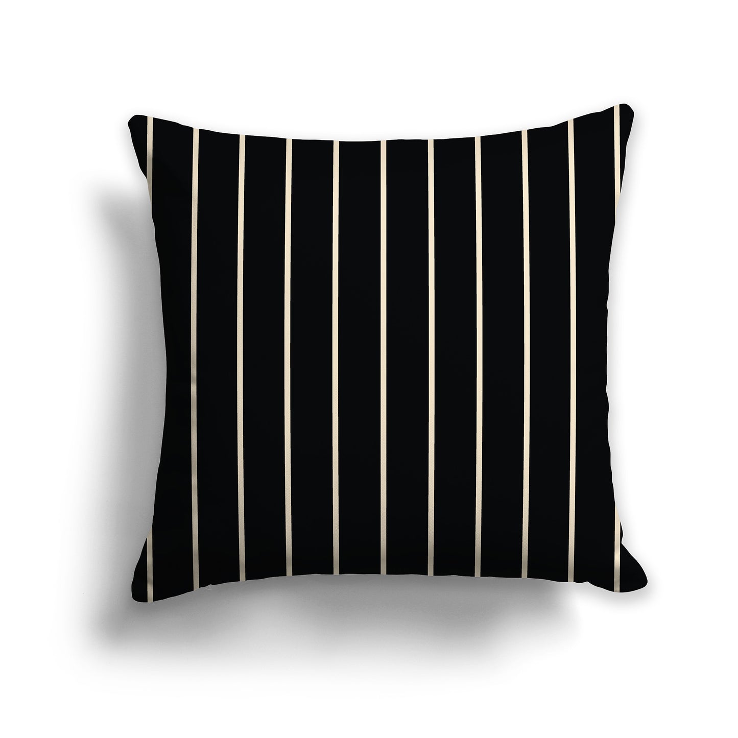 Black Throw Pillow with Fine Beige Vertical Stripes on Front, square