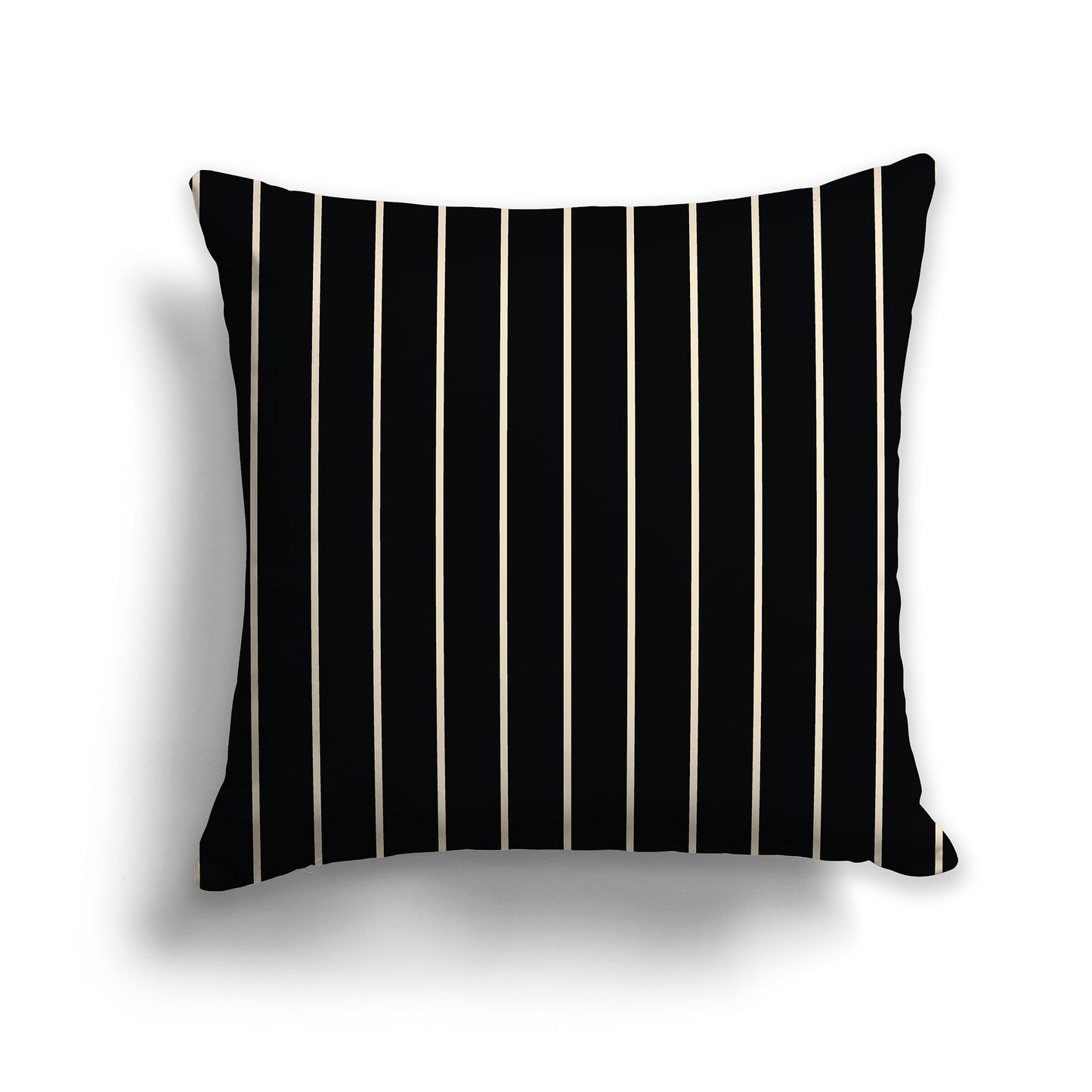 Black Throw Pillow with Fine Beige Vertical Stripes on Front, square