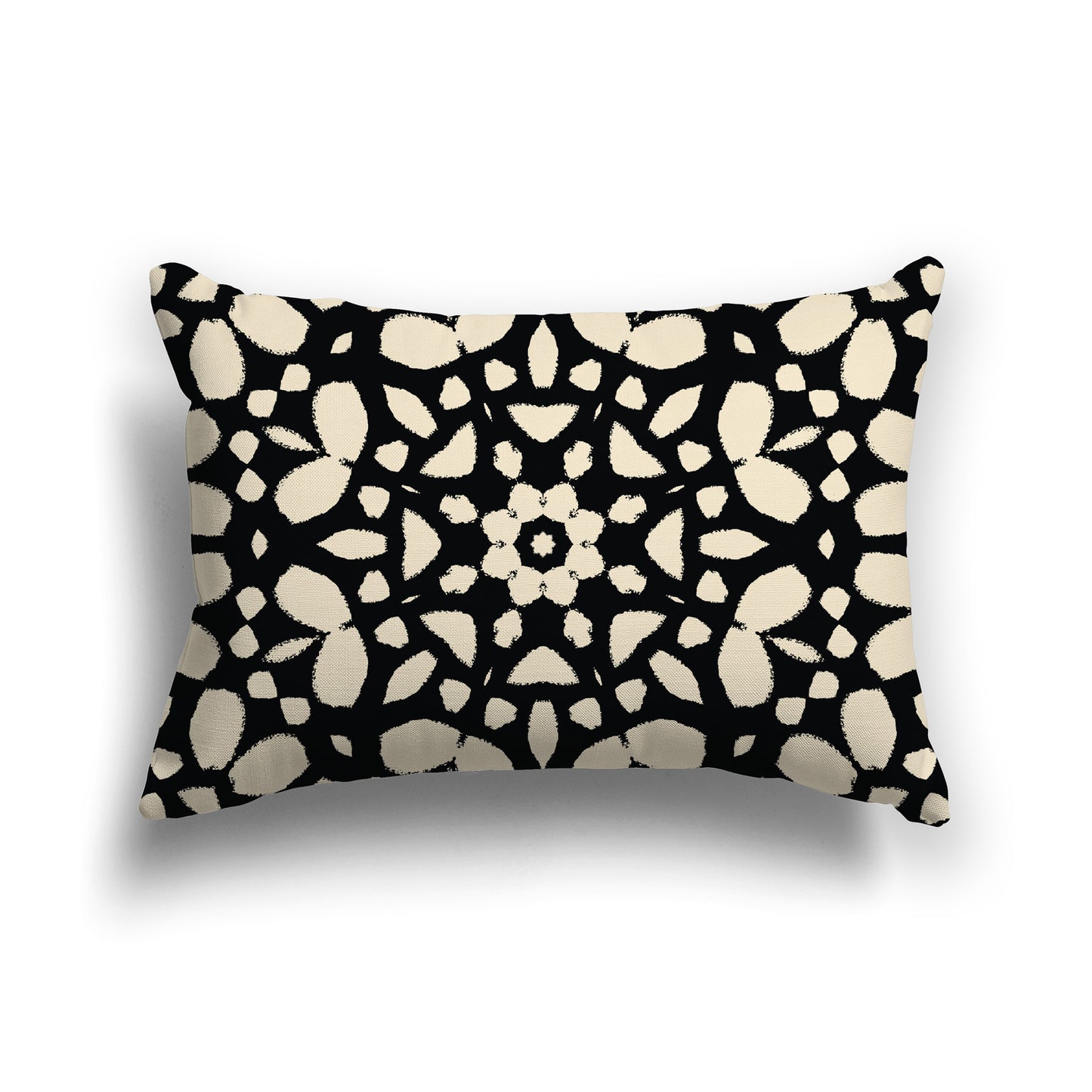 Beige Throw Pillow with Black Circular Pattern on Both Sides, lumbar