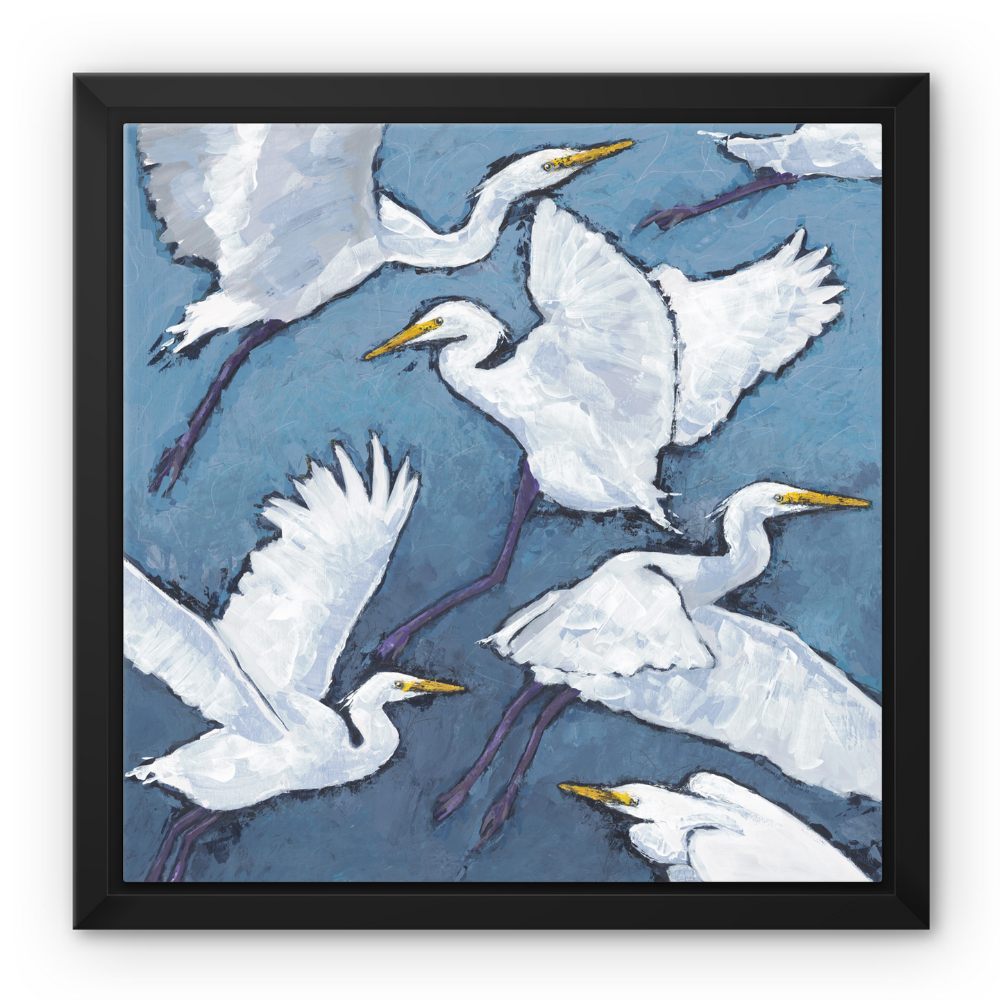 Framed Fine Art Canvas Print - 12x12 16x16 20x20 24x24 28x28 32x32 inches | White Herons in Acrylic, FCS-1020-001-MW