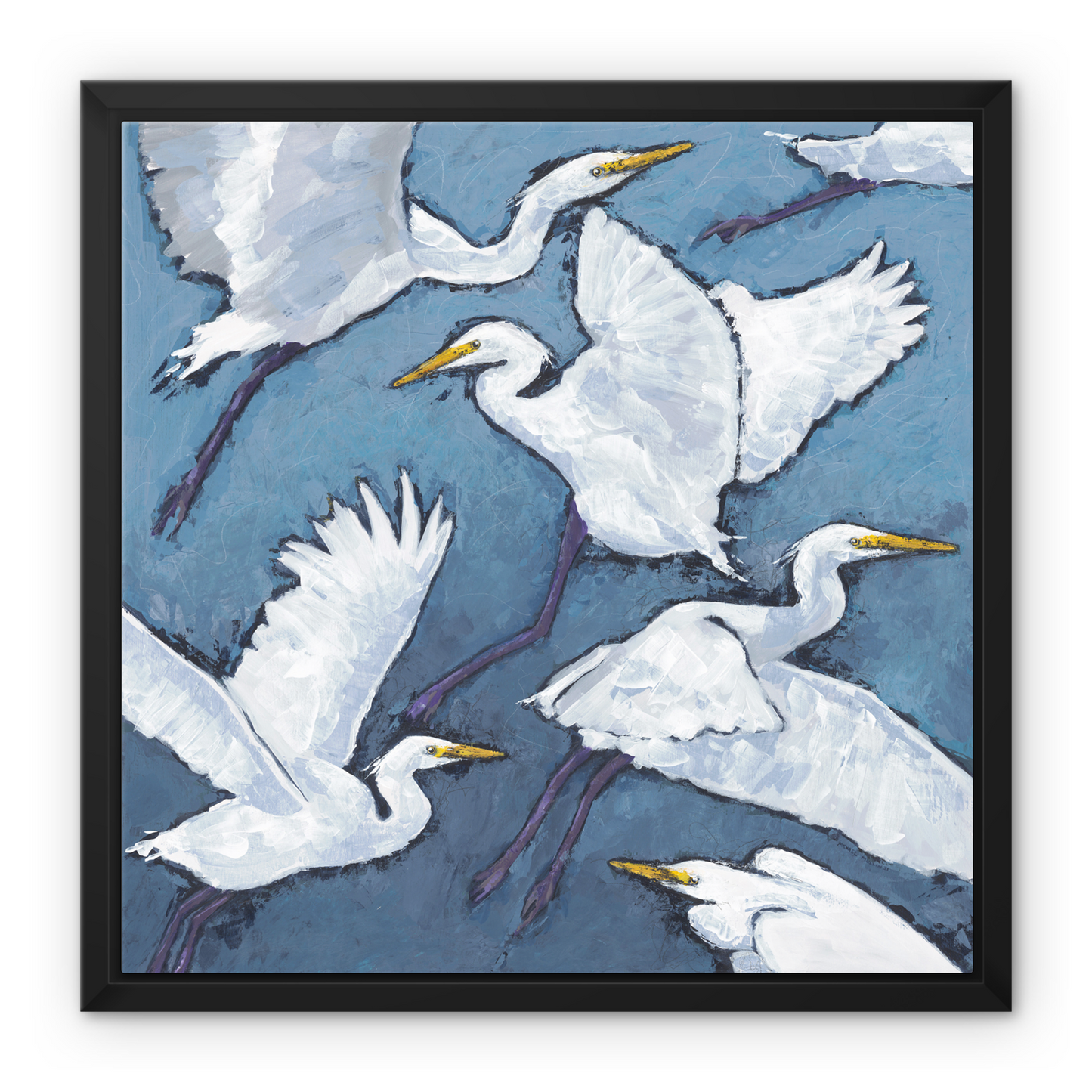 Framed Fine Art Canvas Print - 12x12 16x16 20x20 24x24 28x28 32x32 inches | White Herons in Acrylic, FCS-1020-001-MW