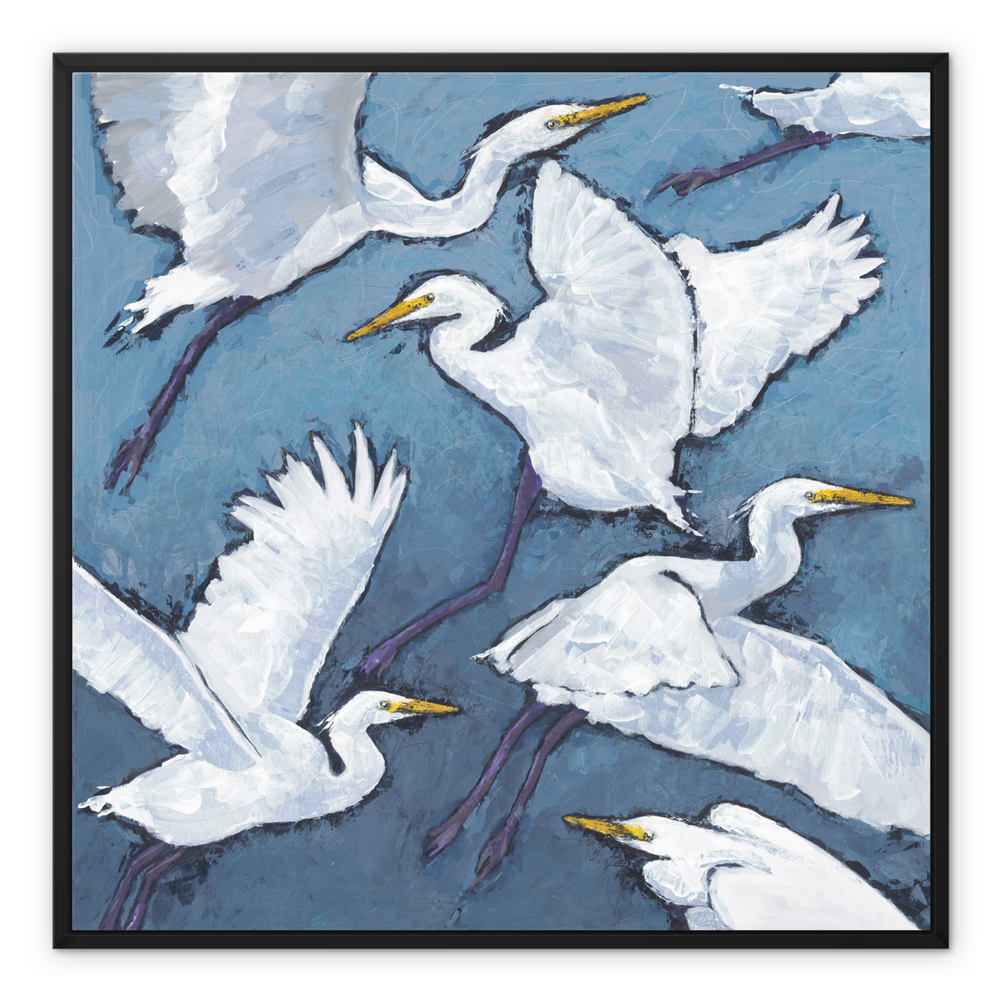 Framed Fine Art Canvas Print - 12x12 16x16 20x20 24x24 28x28 32x32 inches | White Herons in Acrylic, FCS-1020-001-MW