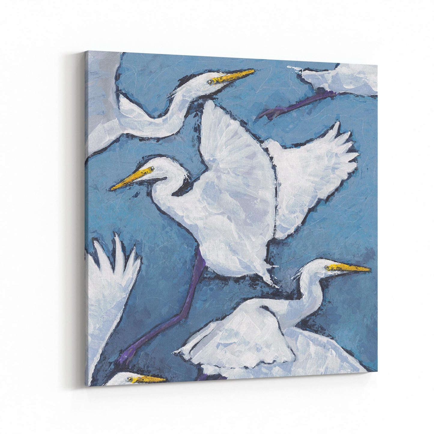 Slim Canvas Fine Art Print - White Herons - 6x6 inches