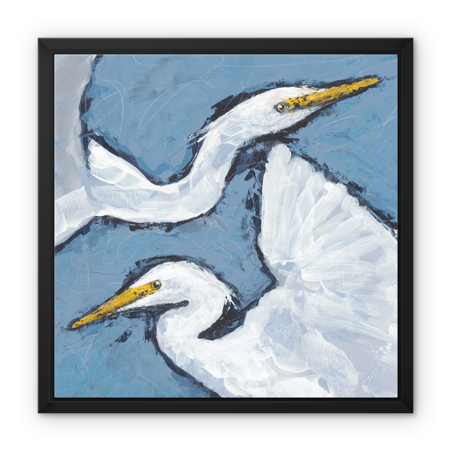 Framed Fine Art Canvas Print - 12x12 16x16 20x20 24x24 28x28 32x32 inches | Heron Pair in Acrylic, FCS-1020-002-MW