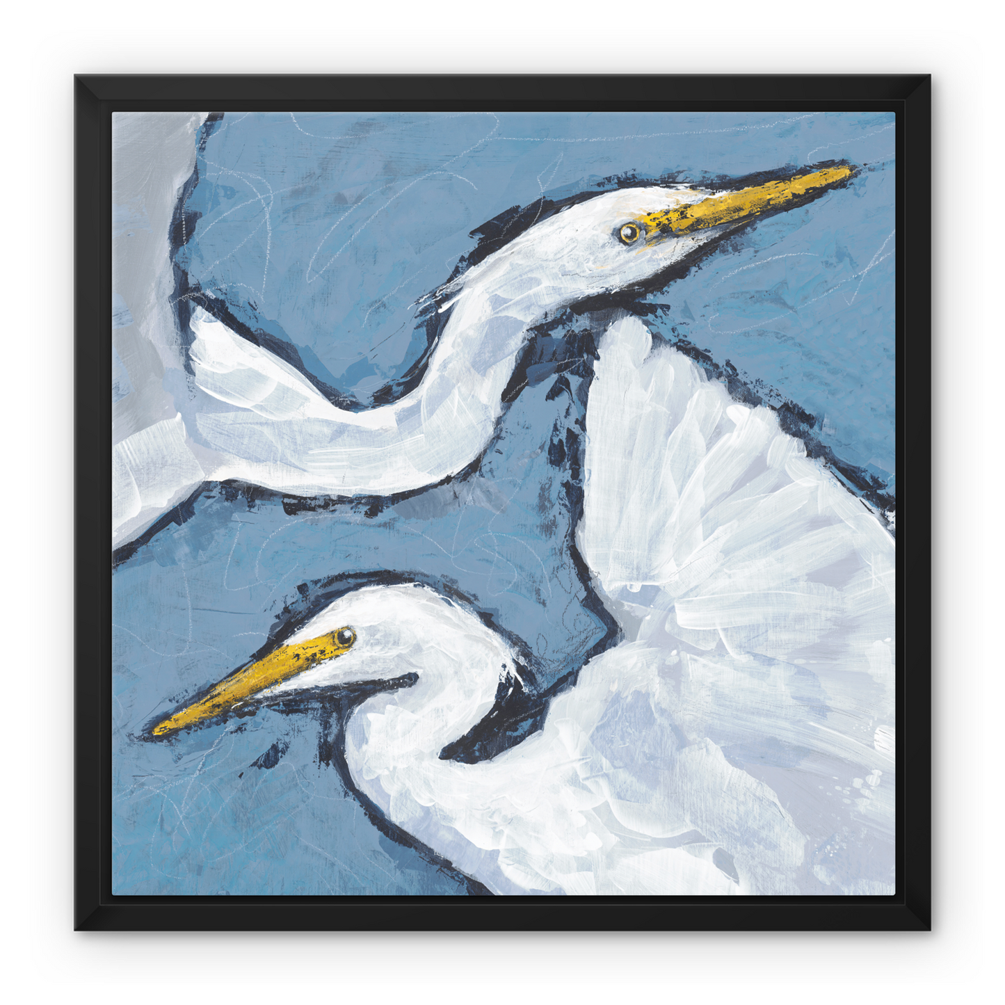 Framed Fine Art Canvas Print - 12x12 16x16 20x20 24x24 28x28 32x32 inches | Heron Pair in Acrylic, FCS-1020-002-MW