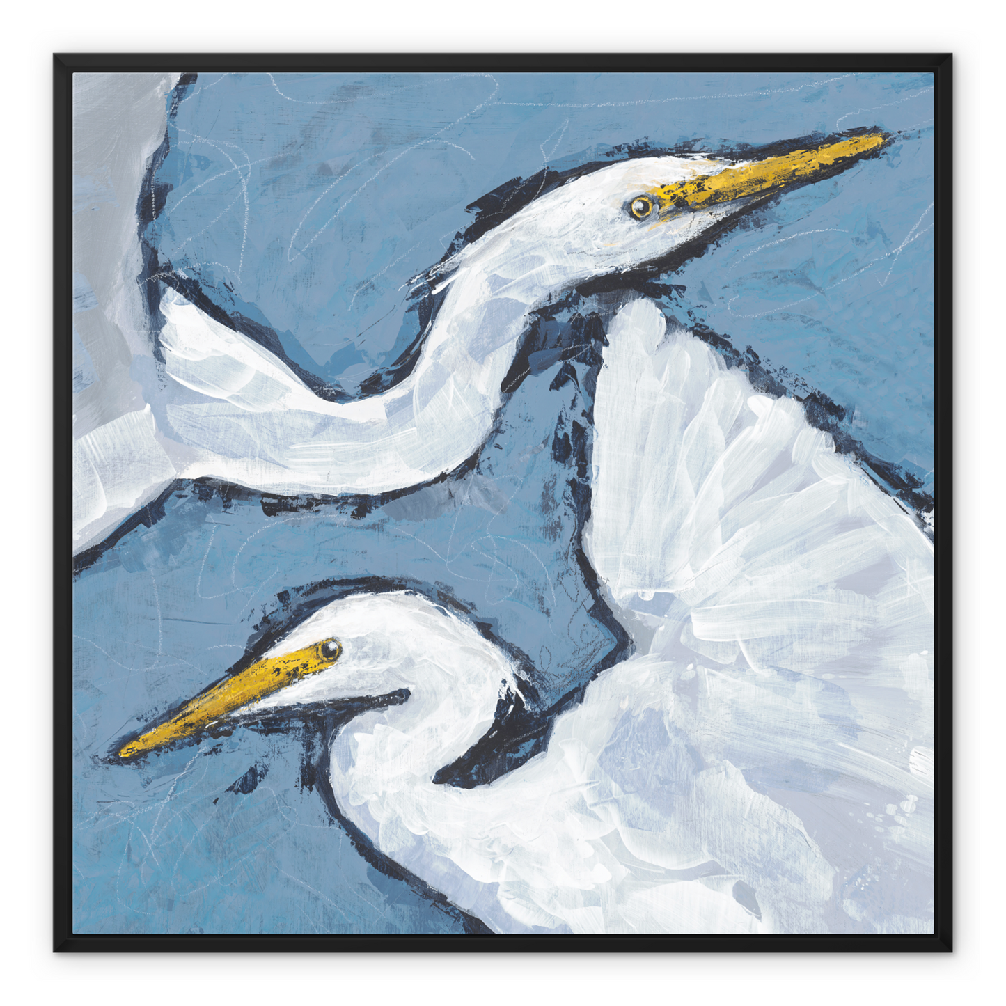 Framed Fine Art Canvas Print - 12x12 16x16 20x20 24x24 28x28 32x32 inches | Heron Pair in Acrylic, FCS-1020-002-MW