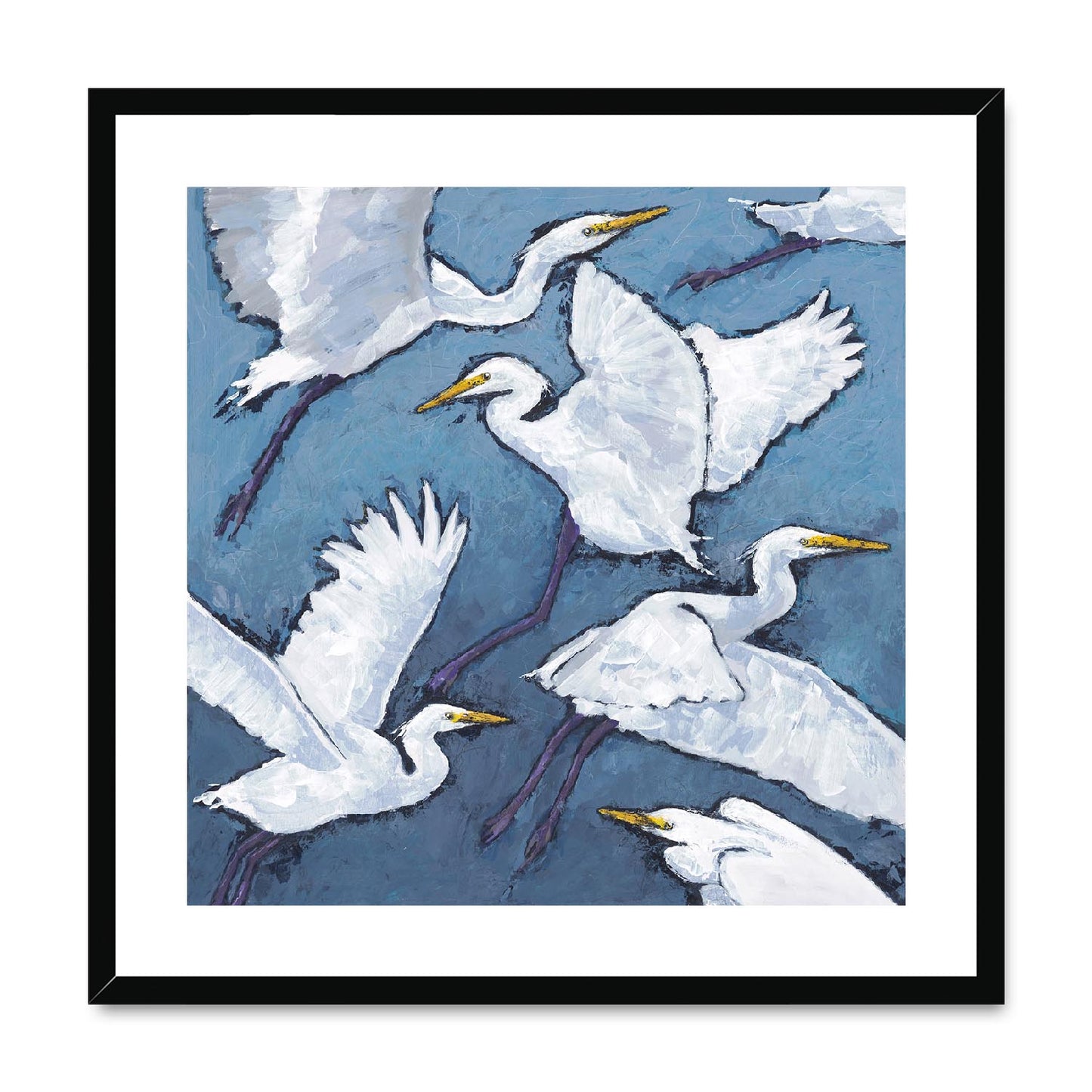 Framed Fine Art Print, White Mat,White Herons in Acrylic, FPS-1020-001, 24"x24", Black Frame