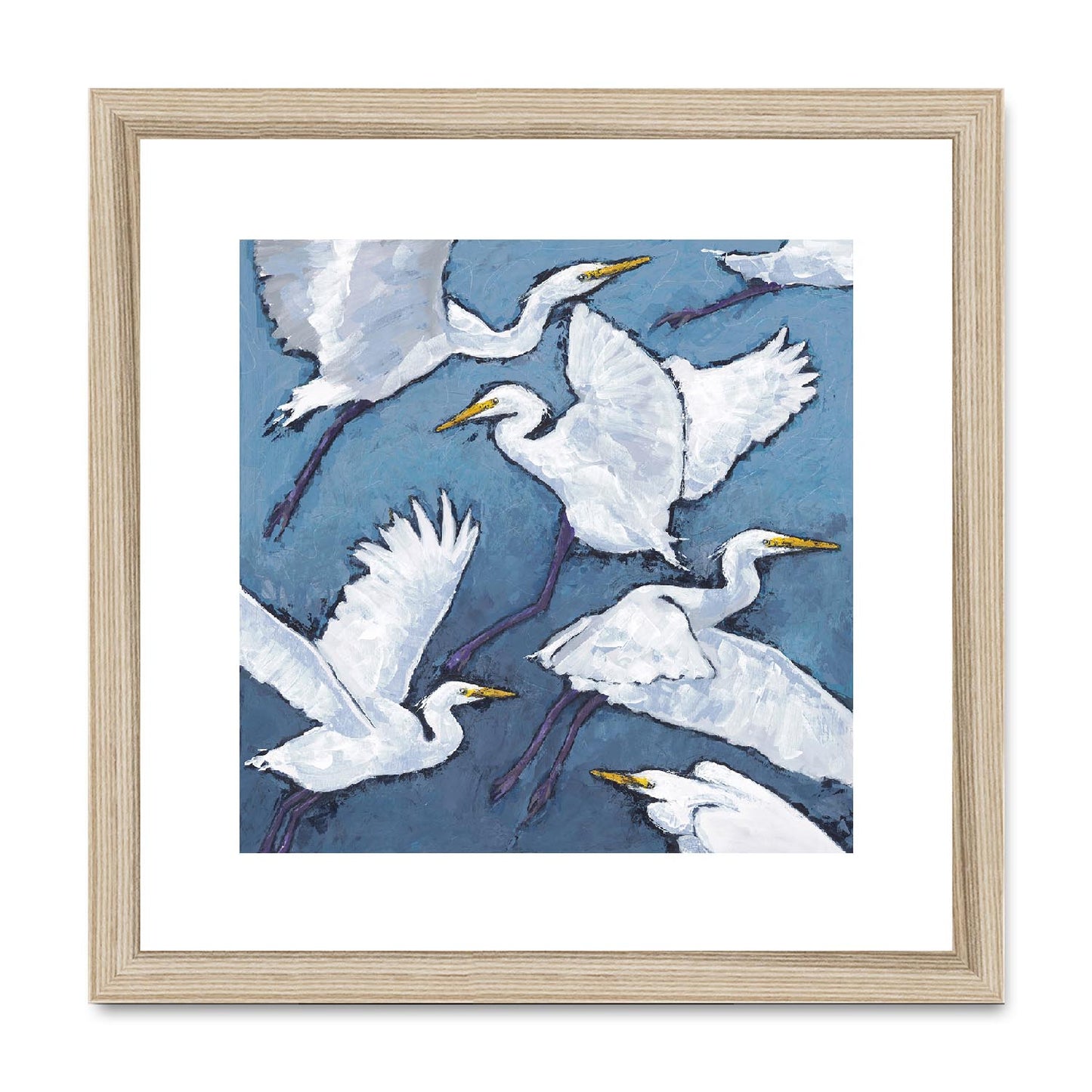 Framed Fine Art Print, White Mat,White Herons in Acrylic, FPS-1020-001, 12"x12", Natural Frame