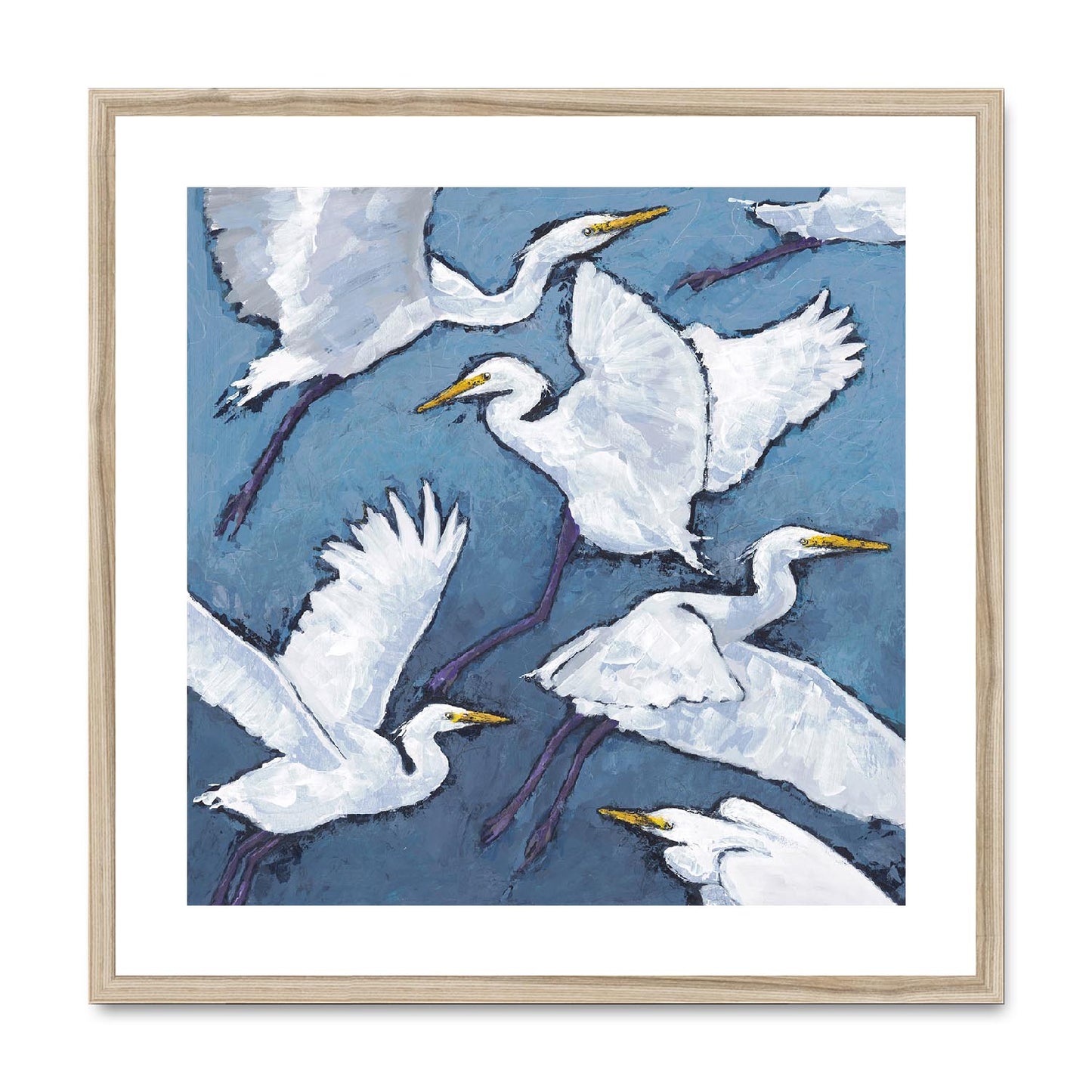 Framed Fine Art Print, White Mat,White Herons in Acrylic, FPS-1020-001, 24"x24", Natural Frame