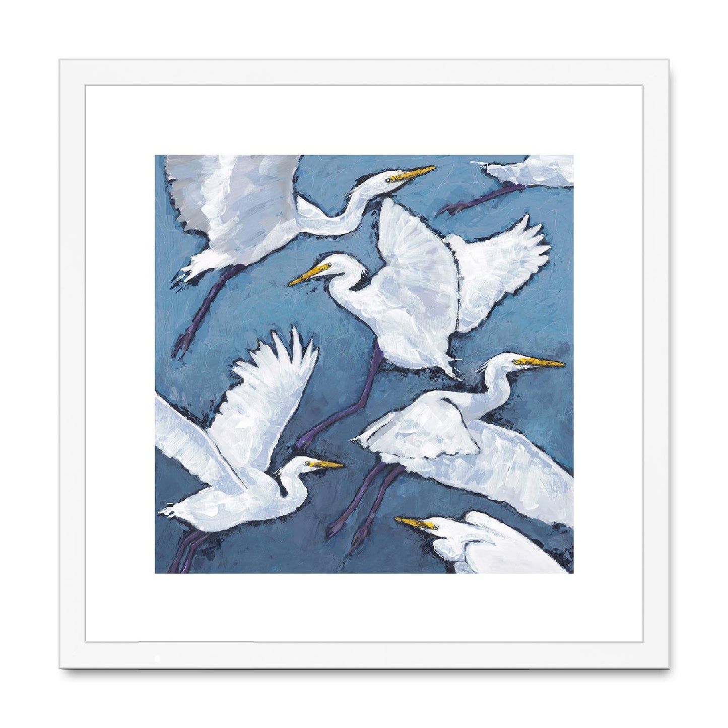 Framed Fine Art Print, White Mat,White Herons in Acrylic, FPS-1020-001, 16"x16", White Frame