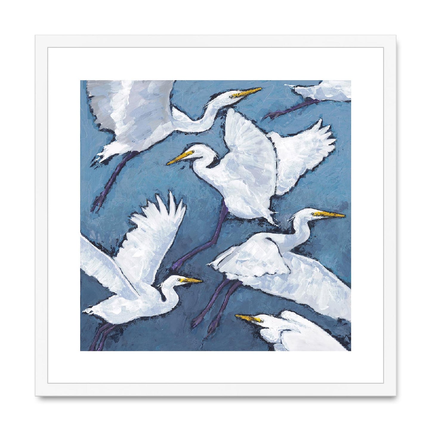 Framed Fine Art Print, White Mat,White Herons in Acrylic, FPS-1020-001, 20"x20", White Frame