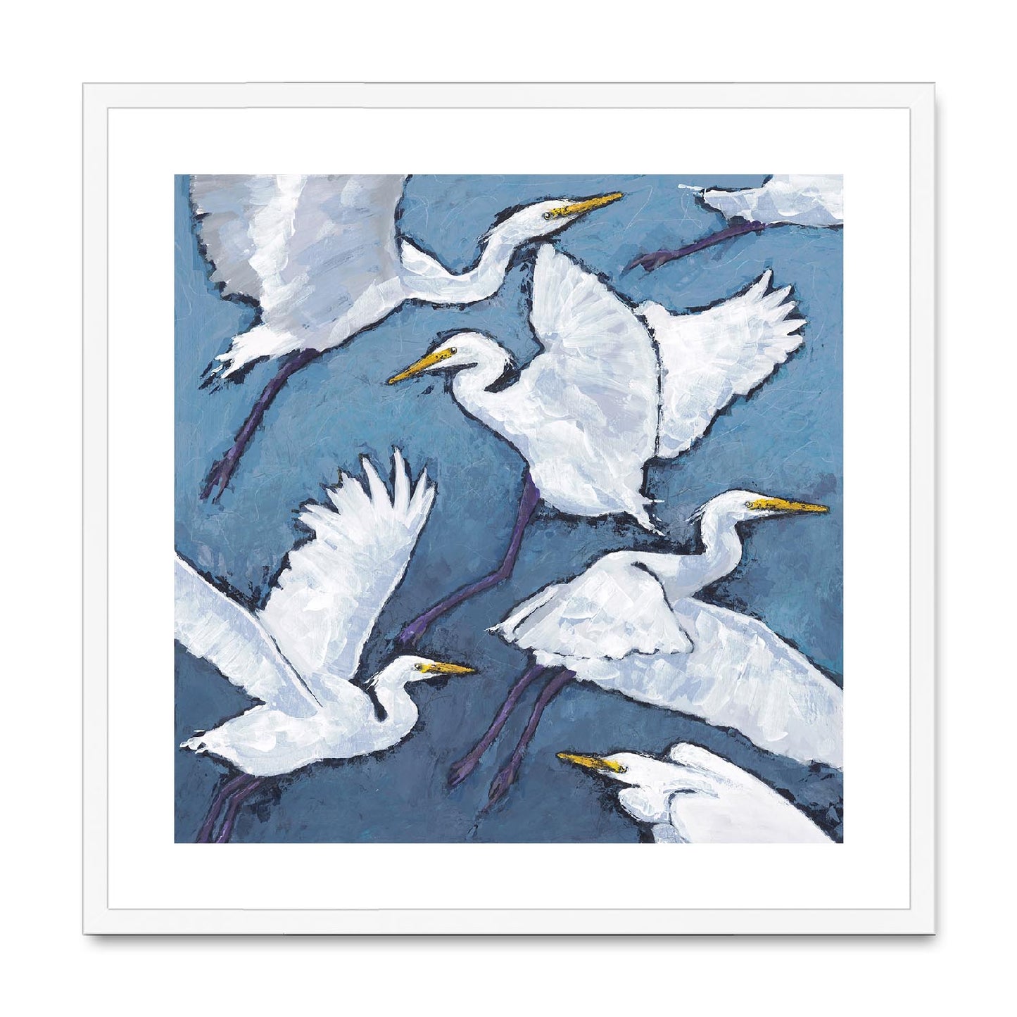 Framed Fine Art Print, White Mat,White Herons in Acrylic, FPS-1020-001, 24"x24", White Frame