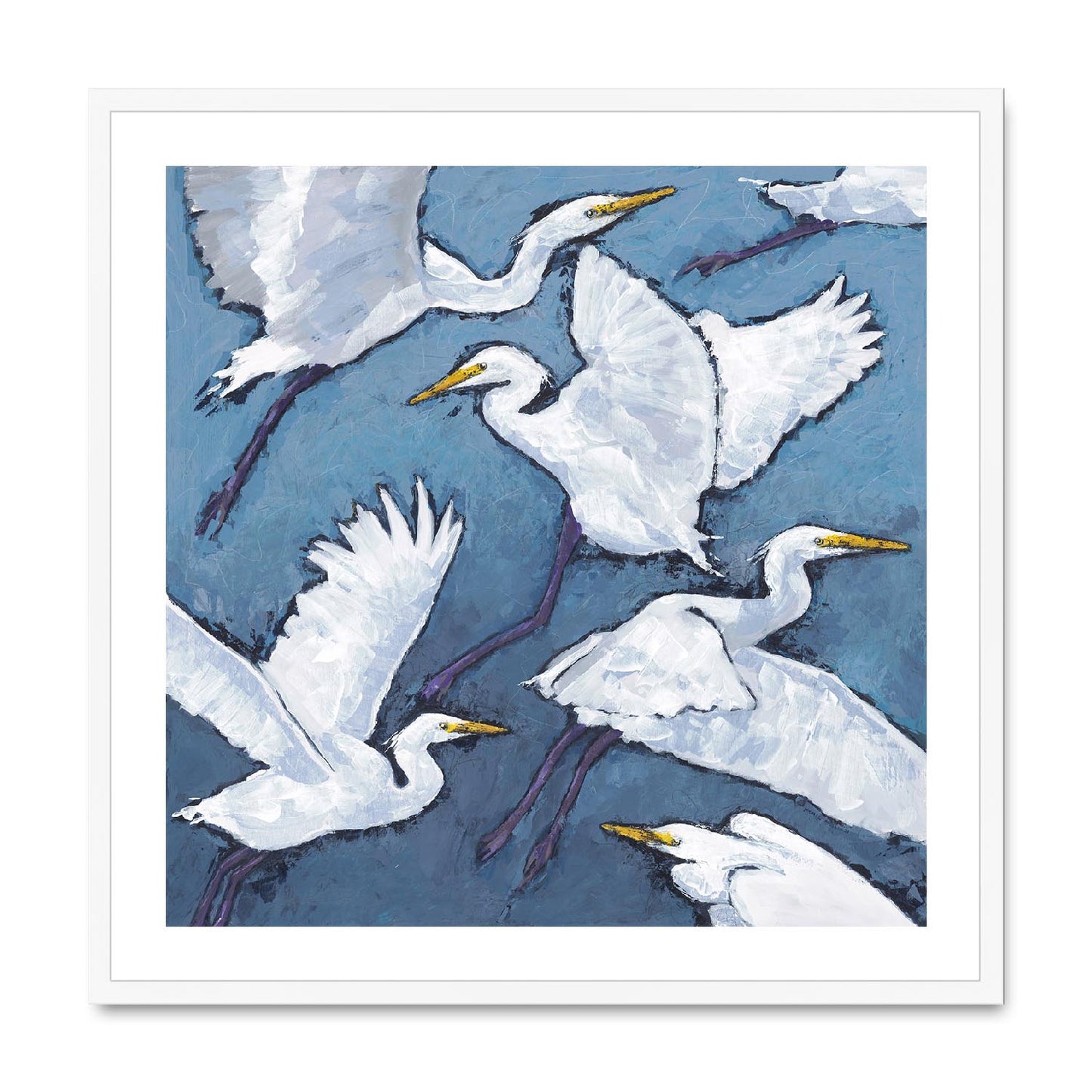 Framed Fine Art Print, White Mat,White Herons in Acrylic, FPS-1020-001, 28"x28", White Frame