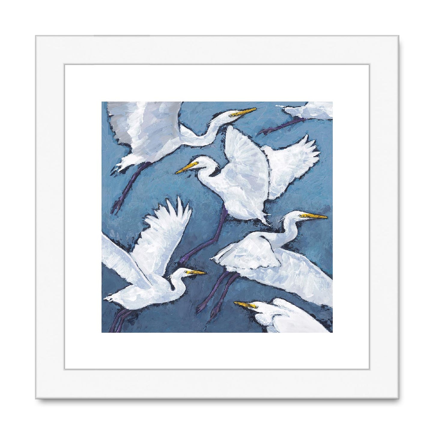 Framed Fine Art Print, White Mat,White Herons in Acrylic, FPS-1020-001, 8"x8", White Frame