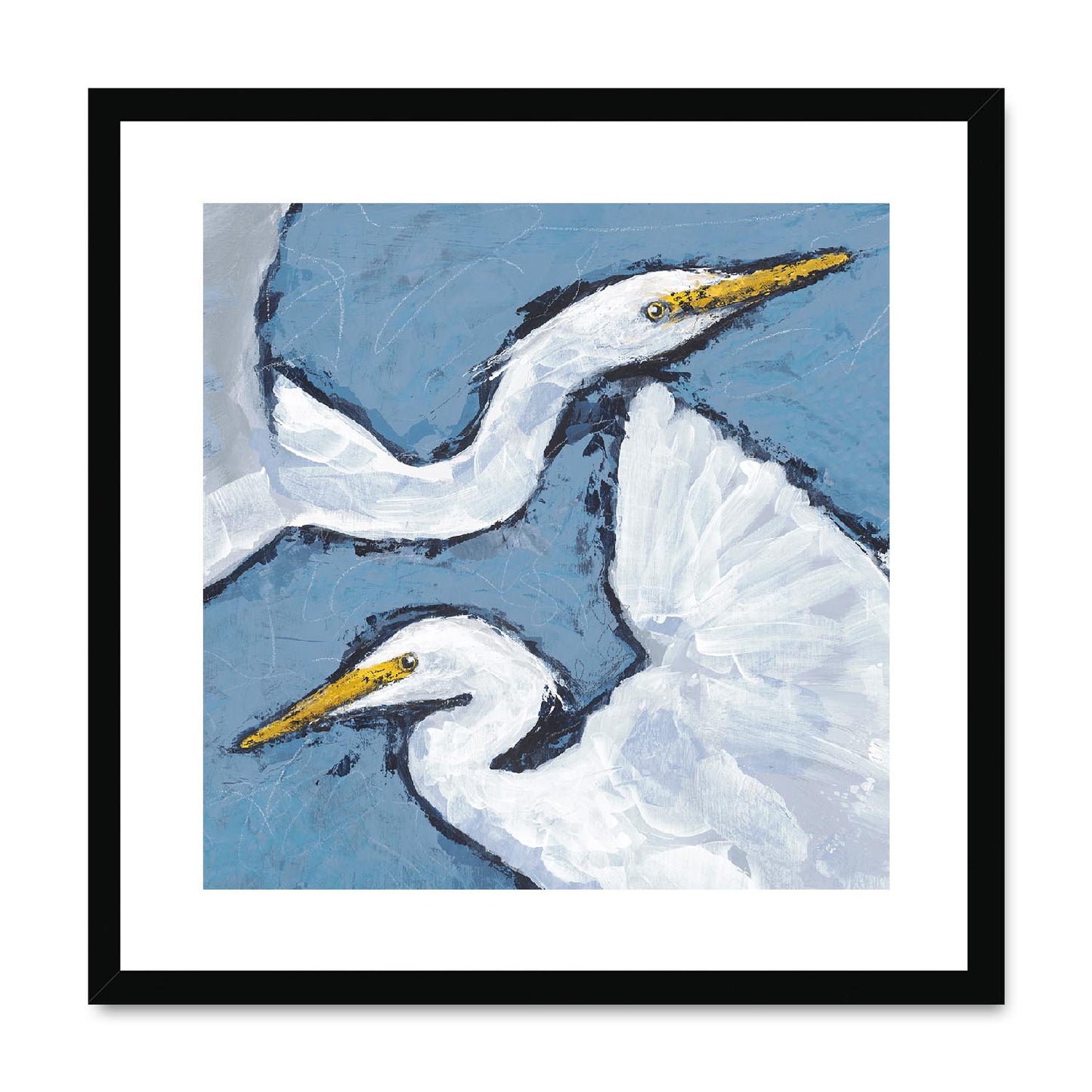 Framed Fine Art Print, White Mat,Heron Pair in Acrylic, FPS-1020-002, 20"x20", Black Frame