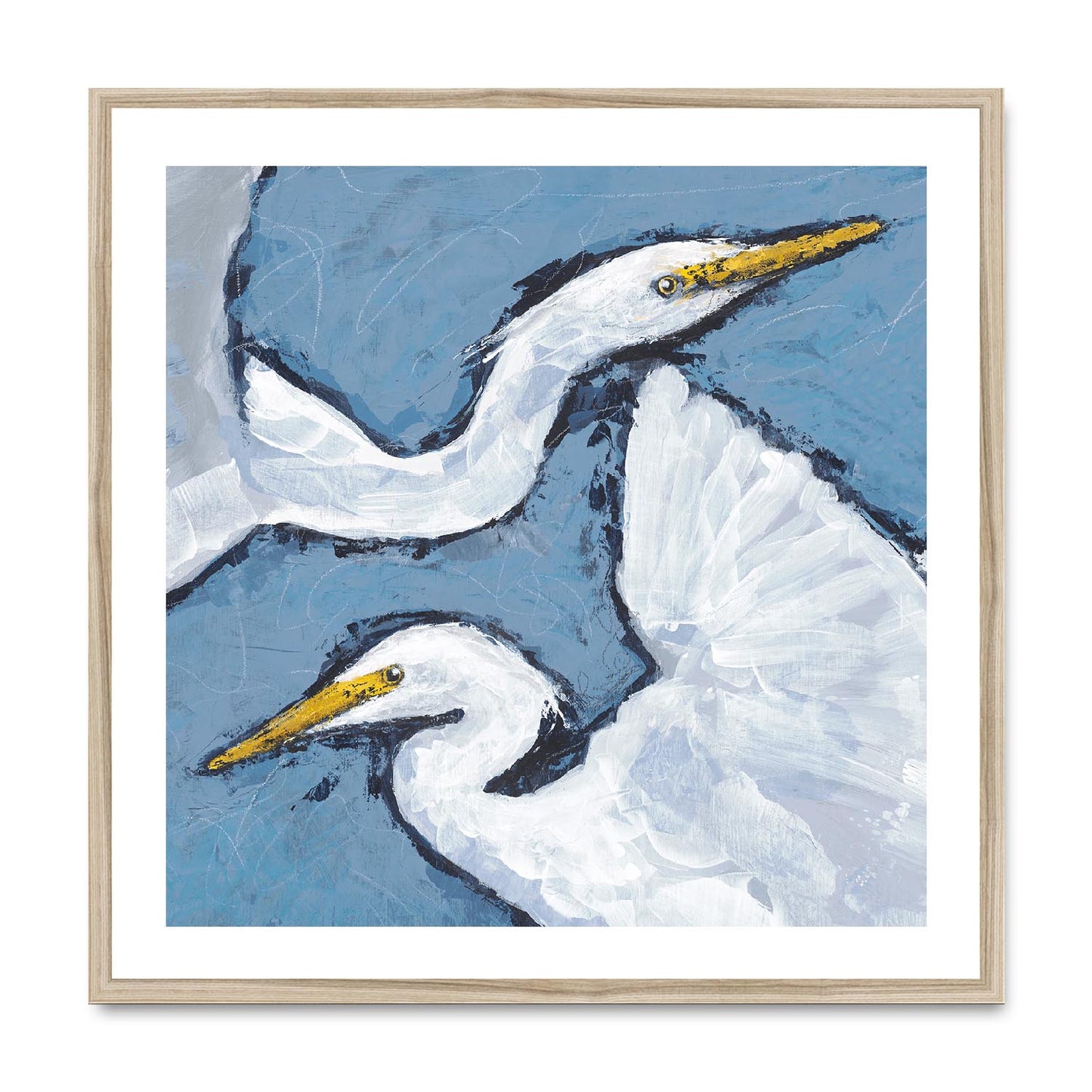 Framed Fine Art Print, White Mat,Heron Pair in Acrylic, FPS-1020-002, 28"x28", Natural Frame