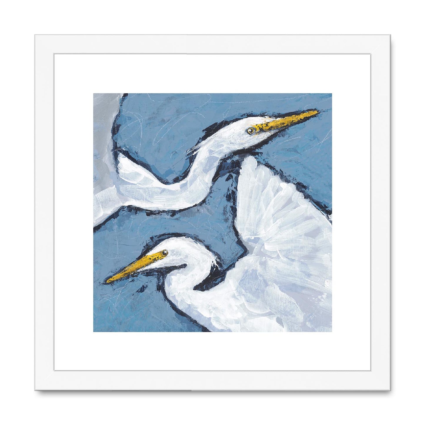 Framed Fine Art Print, White Mat,Heron Pair in Acrylic, FPS-1020-002, 12"x12", White Frame