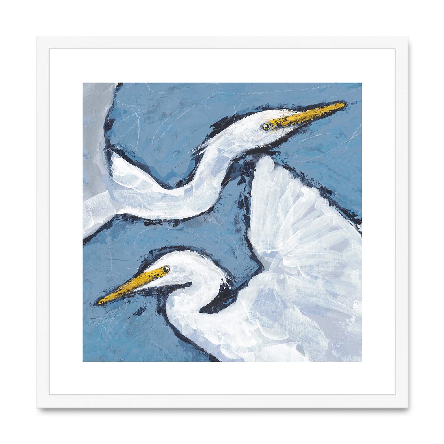 Framed Fine Art Print, White Mat,Heron Pair in Acrylic, FPS-1020-002, 20"x20", White Frame