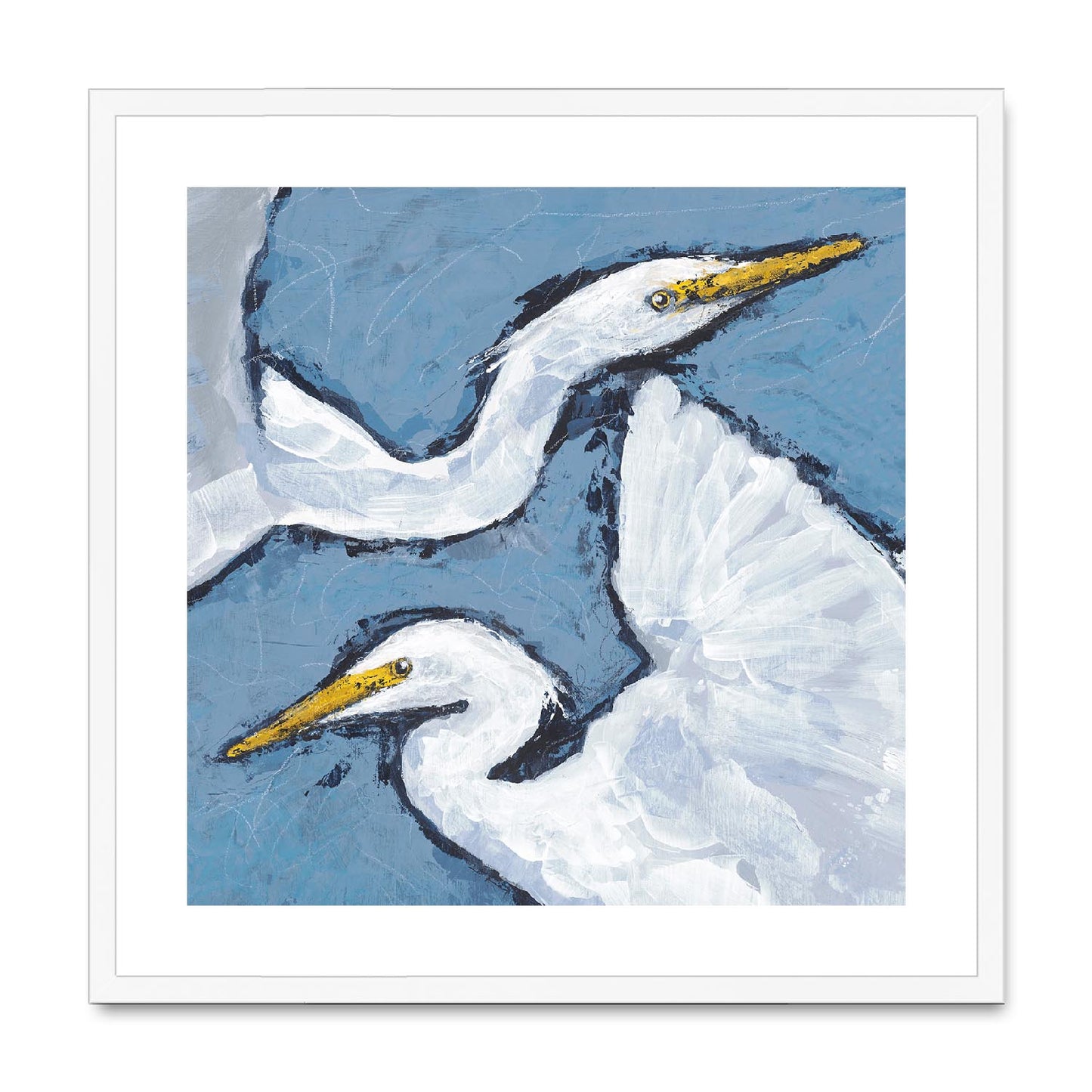 Framed Fine Art Print, White Mat,Heron Pair in Acrylic, FPS-1020-002, 24"x24", White Frame