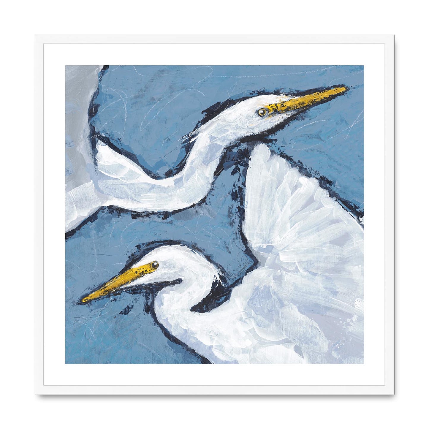 Framed Fine Art Print, White Mat,Heron Pair in Acrylic, FPS-1020-002, 28"x28", White Frame
